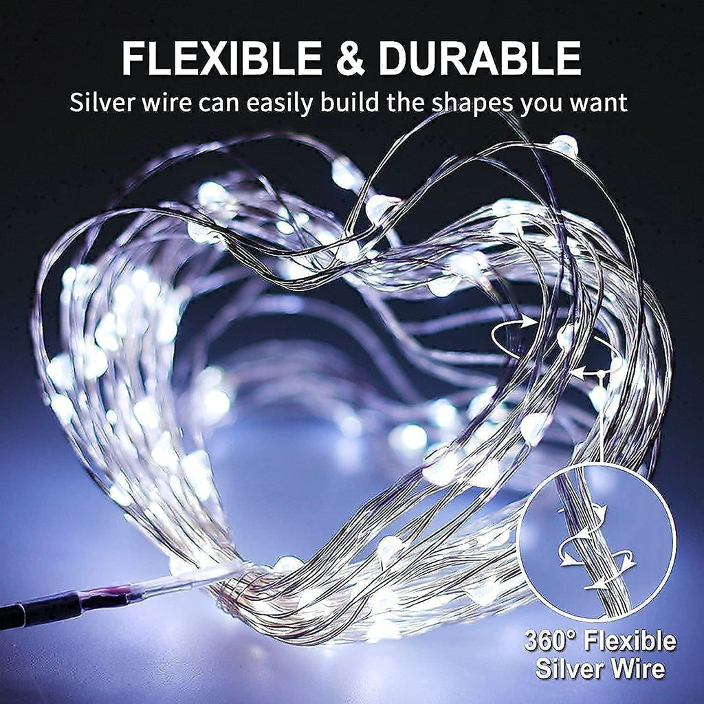 2 Pack Solar Fairy Lights Outdoor 33ft 100 LED Solar Powered Copper Wire Lights 8 Modes Waterproof for Garden Tree Patio Wedding Party Decor,Cool White