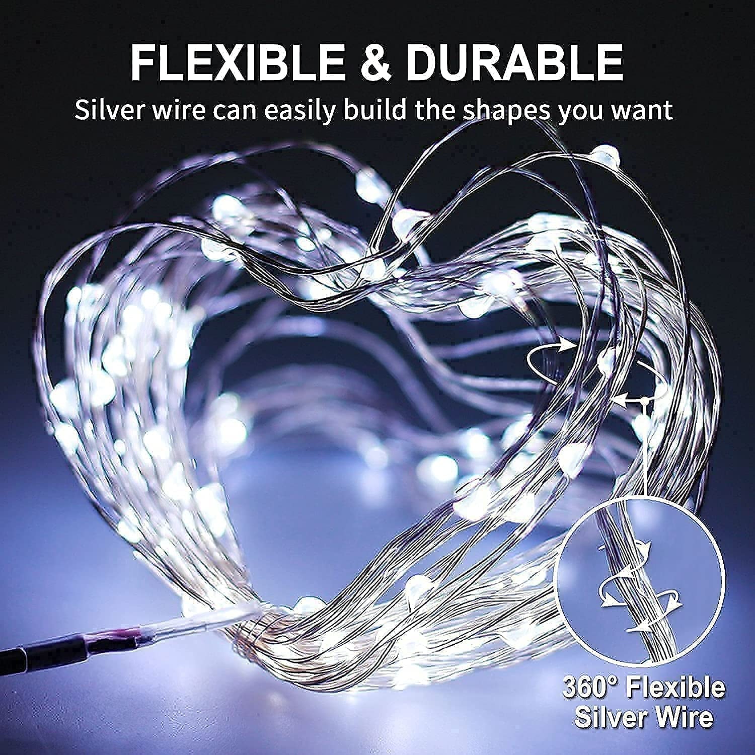 2 Pack Solar Fairy Lights Outdoor 33ft 100 LED Solar Powered Copper Wire Lights 8 Modes Waterproof for Garden Tree Patio Wedding Party Decor,Cool White