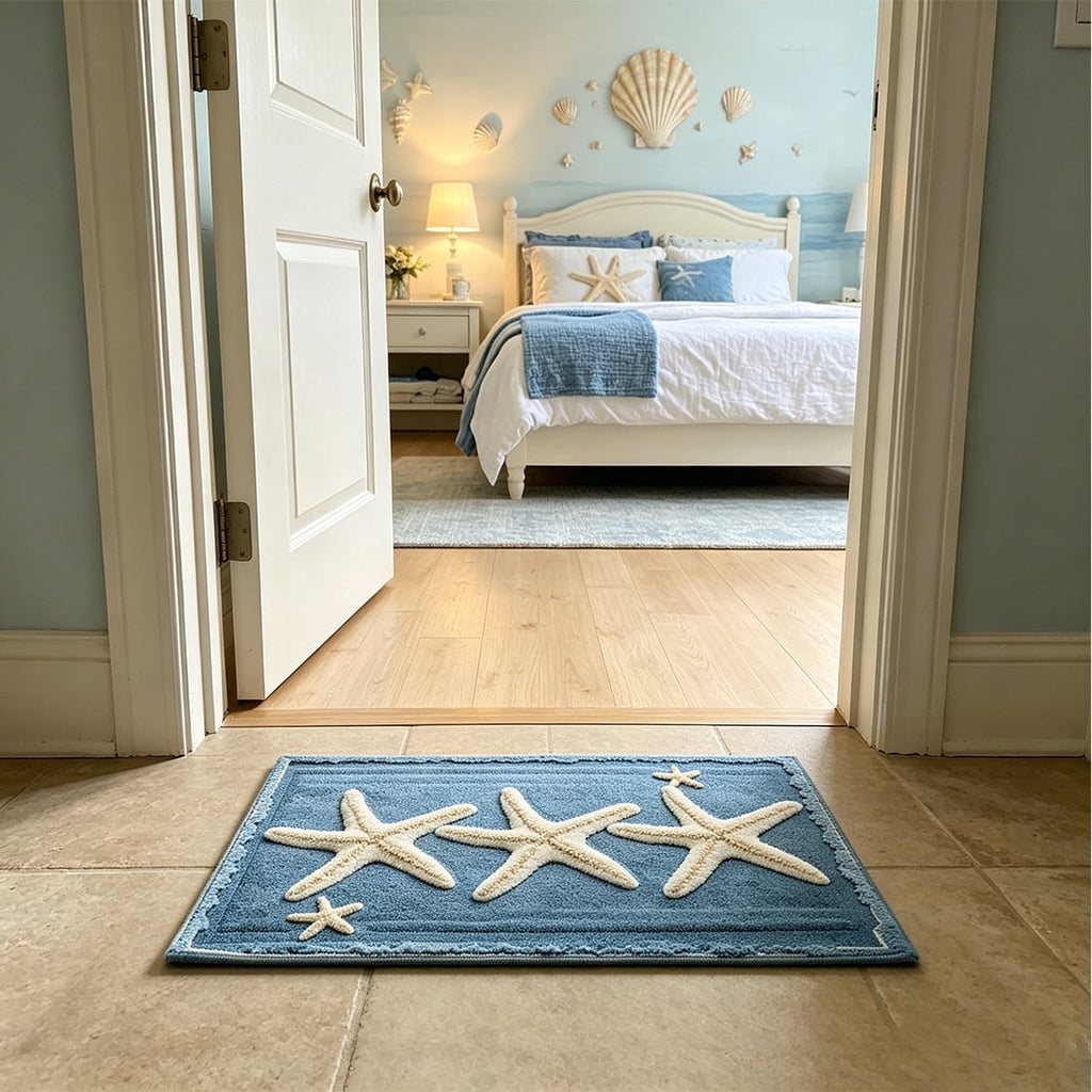 Door Mat Clearance- 16x24in Starfish Seashell Bath Mat Ocean Sea Theme Non-Slip Washable Beach Door Mat for Kitchen Bedroom Laundry Entryway Decor