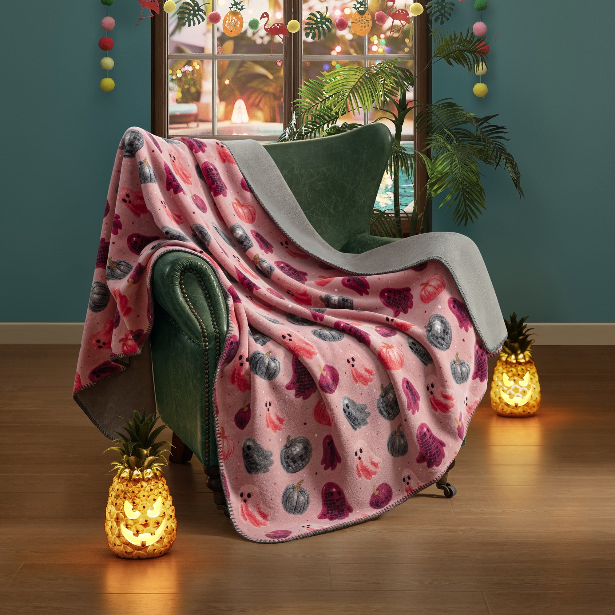 Boo-tique Soft Throw Blanket, Plush Fleece Blanket, Halloween Mermaids, Black, 50" x 72"