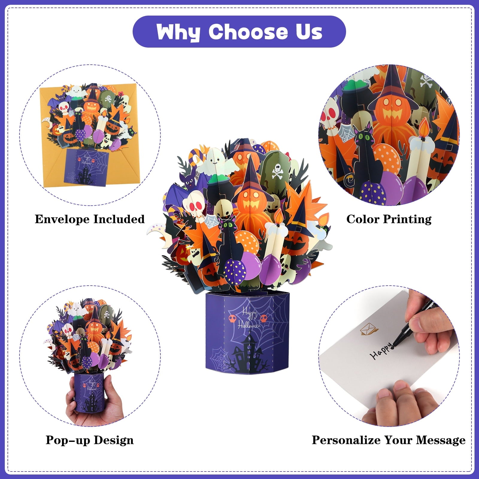 WaaHome Halloween Pop Up Card 3D Spooky Pumpkin Halloween Greeting Pop Up Cards Happy Halloween Cards with Envelope&Notecard Funny Halloween Gifts Card for Kids Adults Boyfriend Girlfriend Party Favor