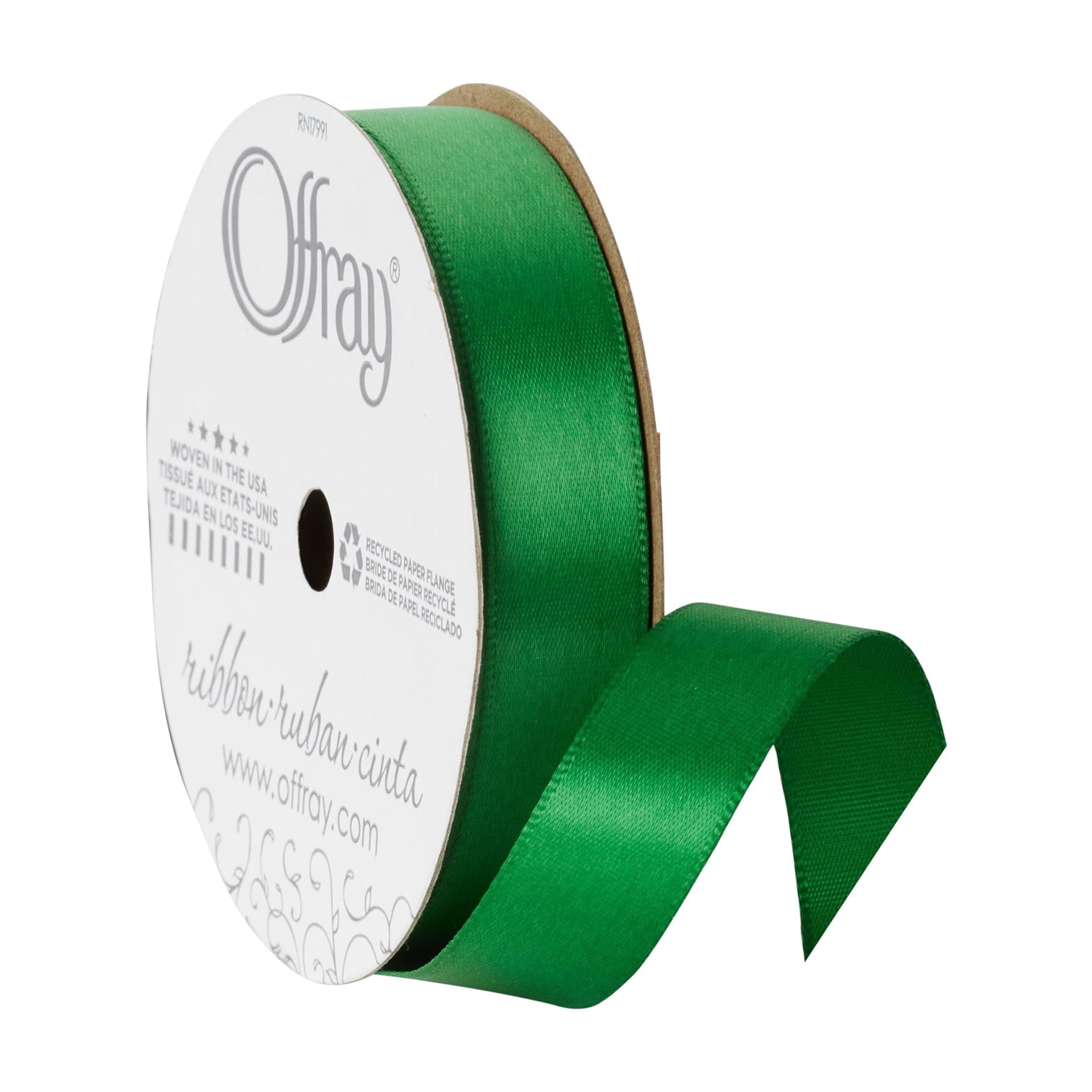 (3 pack) Offray Ribbon, Forest Green 5/8 inch Single Face Satin Polyester Ribbon, 18 feet