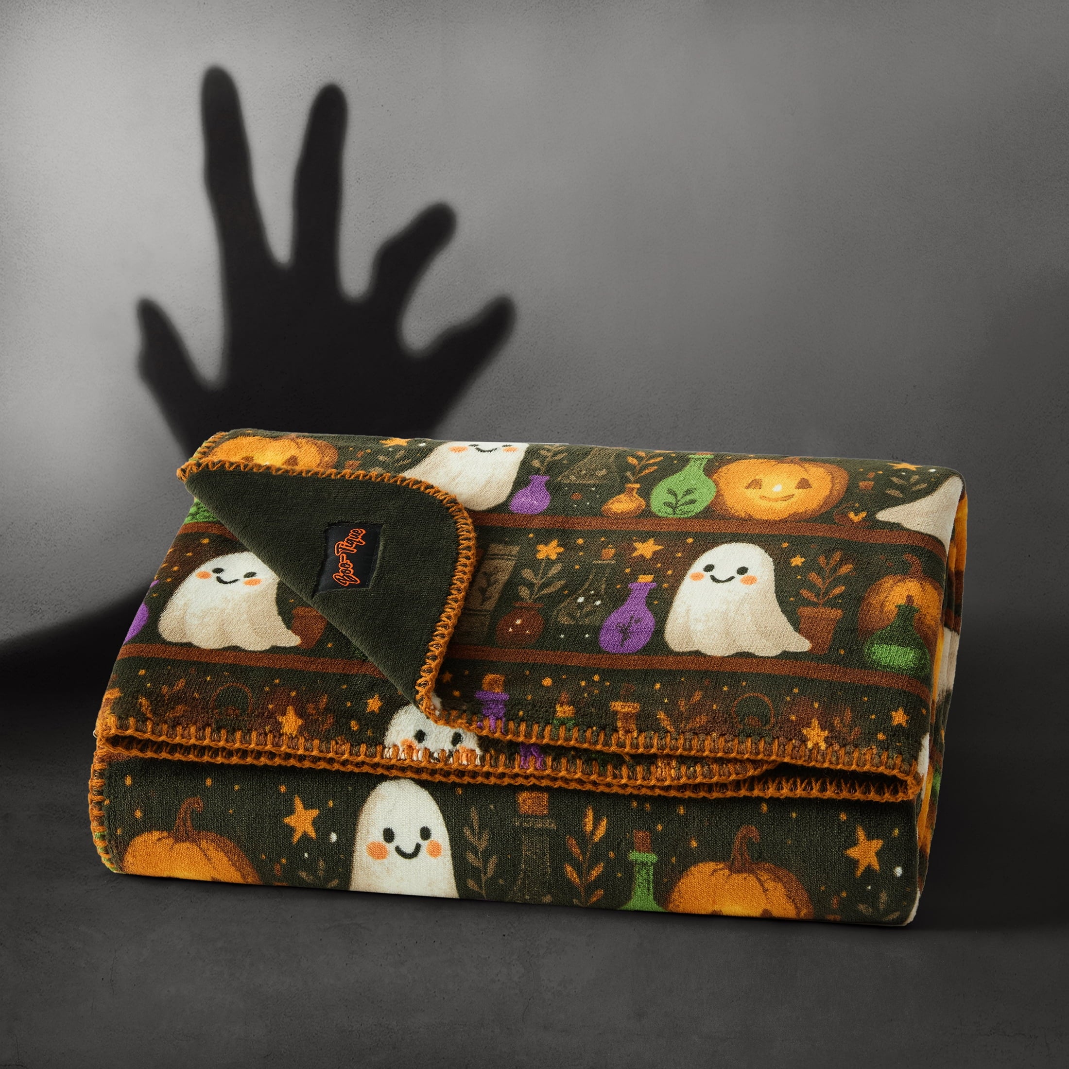 Boo-tique Halloween Plush Soft Oversized Couch Throw Blanket, Cats and Pumpkins, Orange, 50 x 72 in