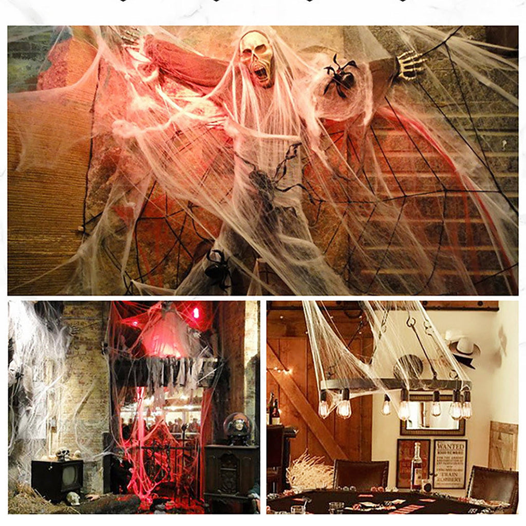 TERGAYEE Spider Web Decor,Luminous Spider Cotton, Super Stretch Cobwebs Creepy Halloween Indoor Outdoor Party Supplies, Halloween Decoration Venue Layout