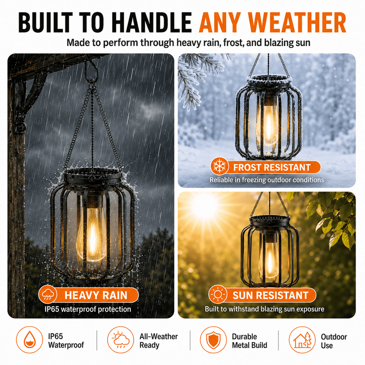 Diigabo 2-Pack Solar Hanging Lanterns Outdoor Metal Waterproof LED Lights with Hook Warm Bright Decorative Lanterns for Yard Garden Patio