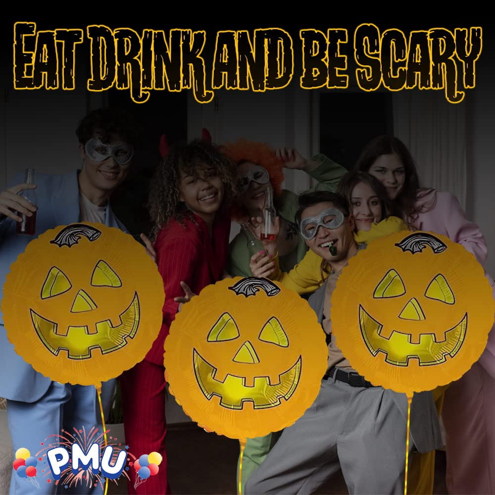 PMU Halloween Party Decoration "Happy Halloween" Jack Faces Aglow 18 Inch Mylar-Foil Balloon (1pkg) Pkg/1