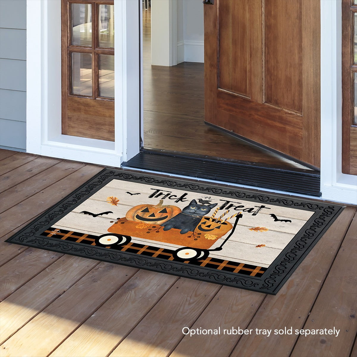 Briarwood Lane Halloween Doormat 30x18 Indoor Outdoor Trick Or Treat Wagon For Halloween Doormat