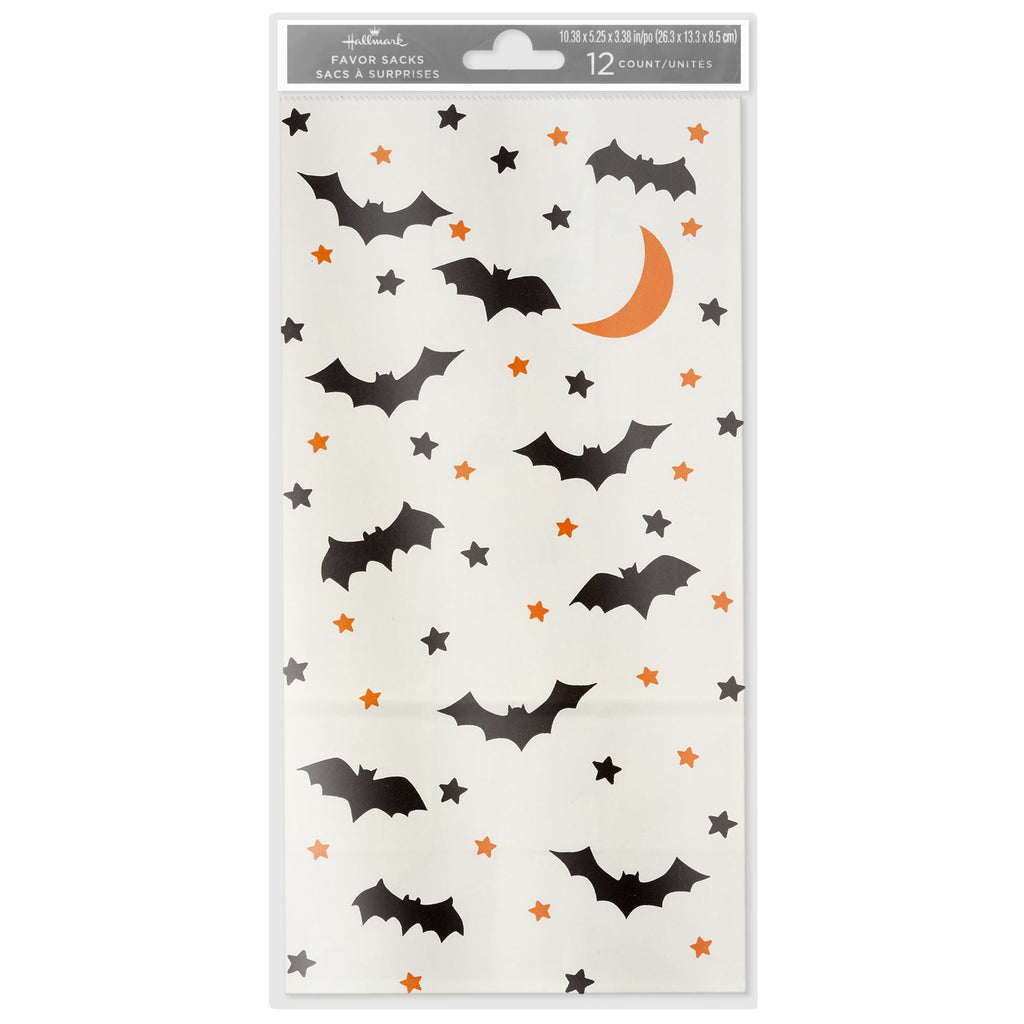 Hallmark Small Halloween Goodie Bags (Black Bat and Orange Star), 12 Count