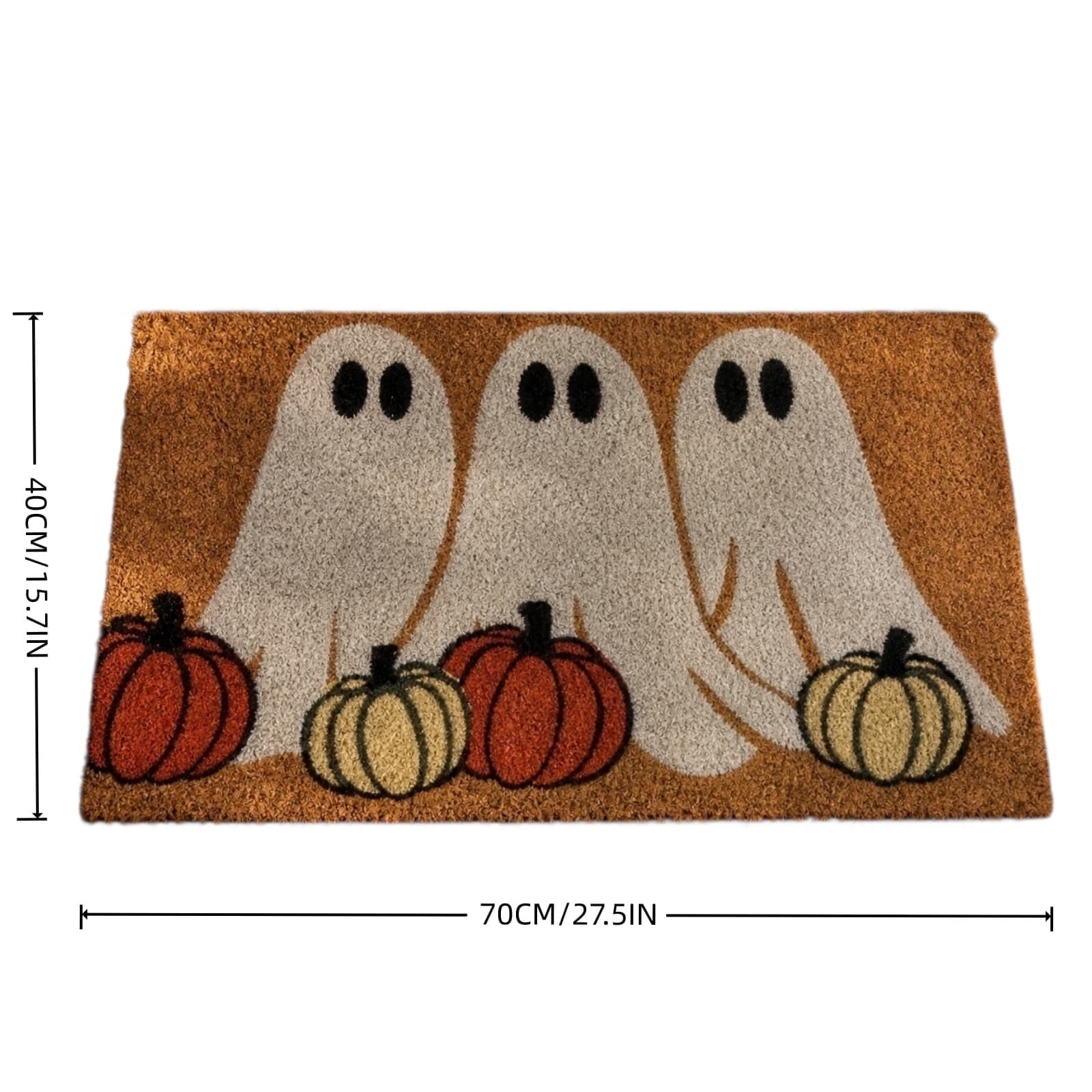 romoty Halloween Ghost Door Mat 28" x 16", Spooky Shroud Phantom & Pumpkin Border Print Non-Slip Entryway Rug for Front Porch Outdoor Floor Decor