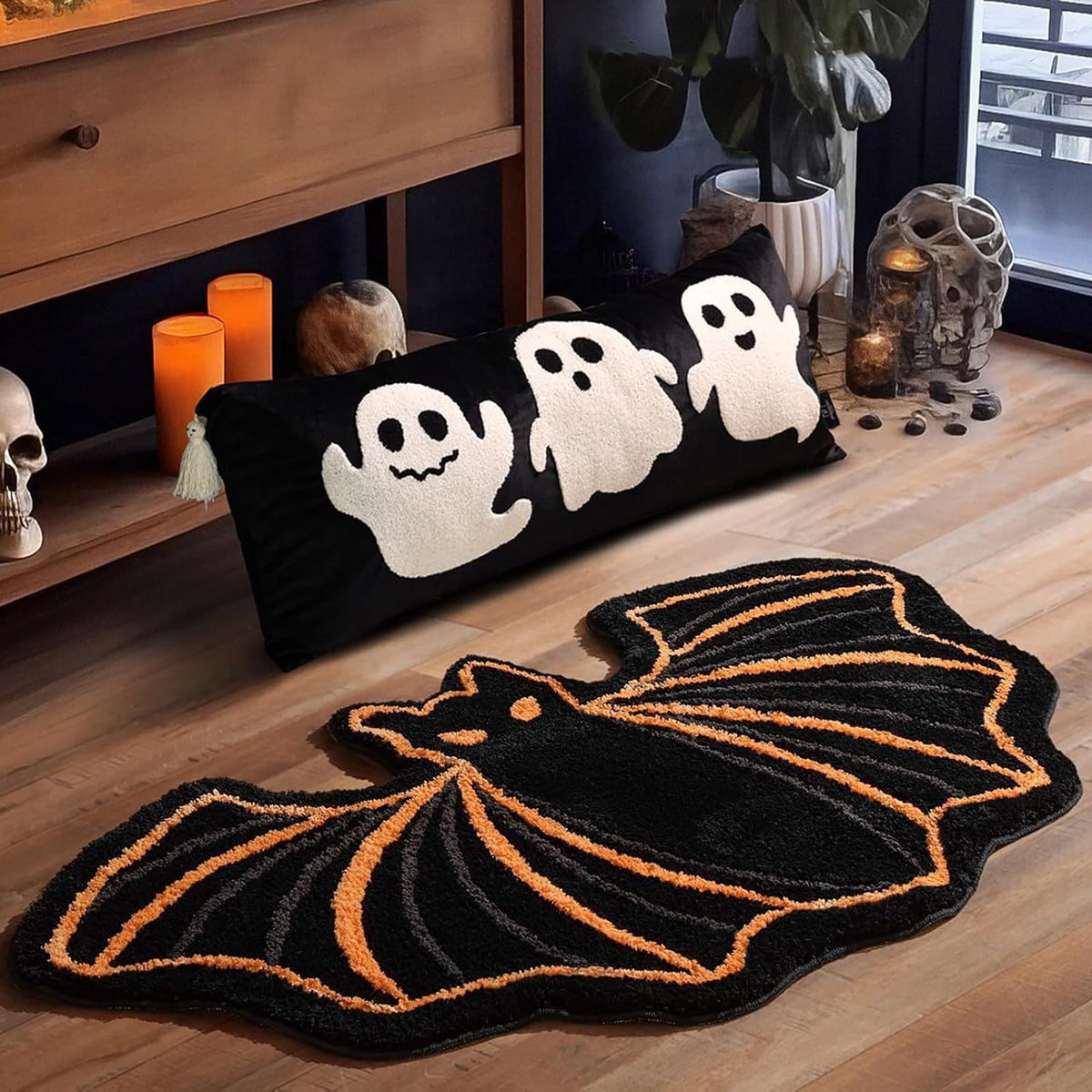 Bat Bath Mat Gothic Bathroom Rug 23.6x15.7 Inch Non- Quick Dry Microfiber Soft Plush Halloween Decor Black Bat Shaped Floor Mat for Bathroom Living Room Bedroom Home Goth Decor