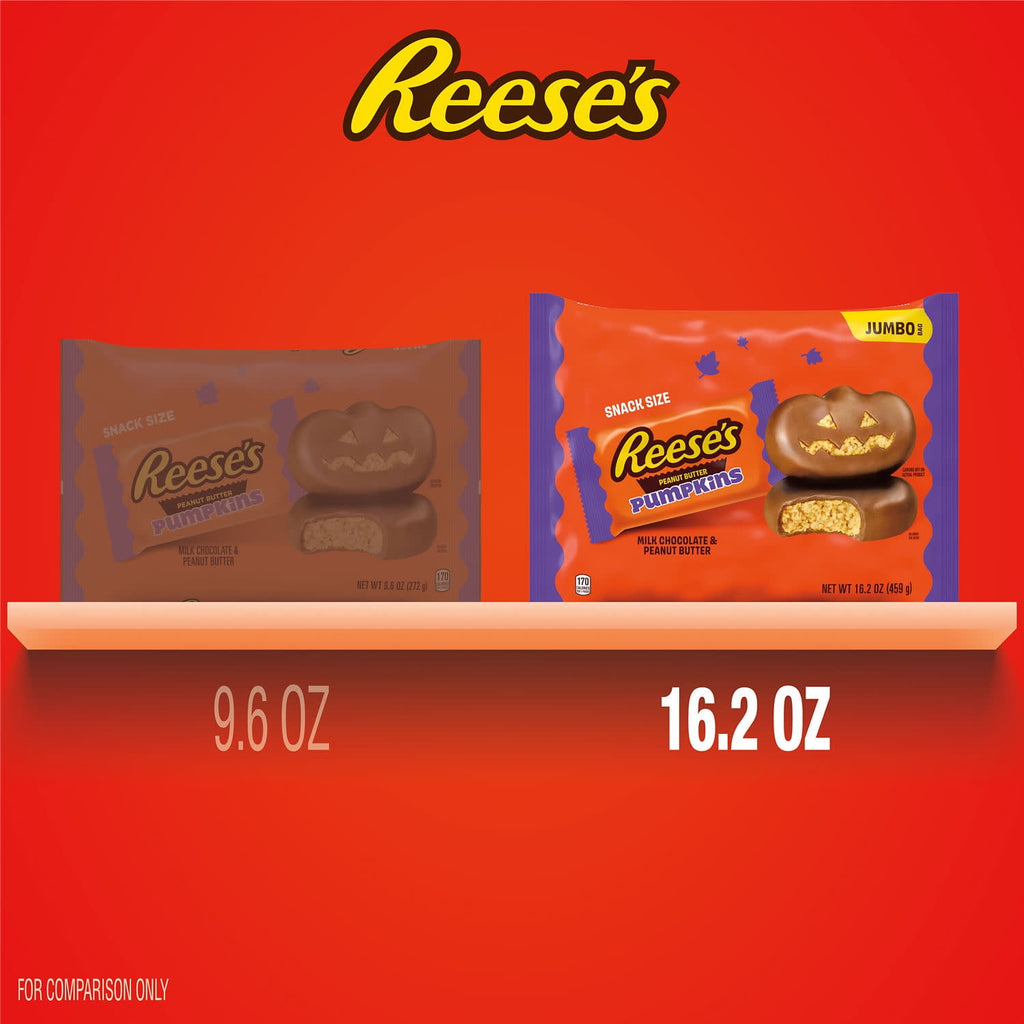 (2 pack) REESE'S Milk Chocolate Snack Size Peanut Butter Pumpkins, Halloween Candy Jumbo Bag, 16.2 oz