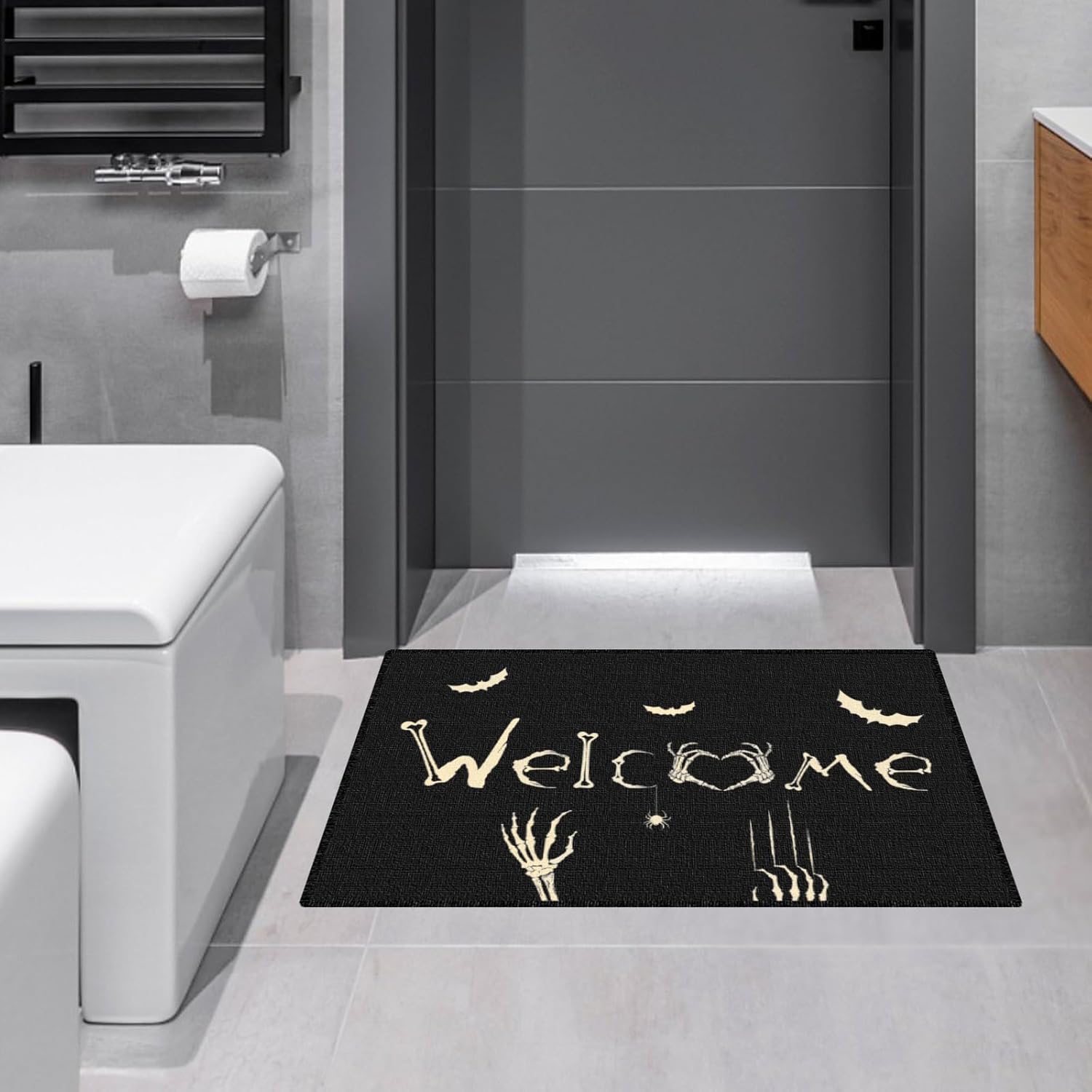 ASKETAM Halloween Doormat Indoor/Outdoor Non-Slip Carpet 19.5" x 31.3" (Skeleton Bat)