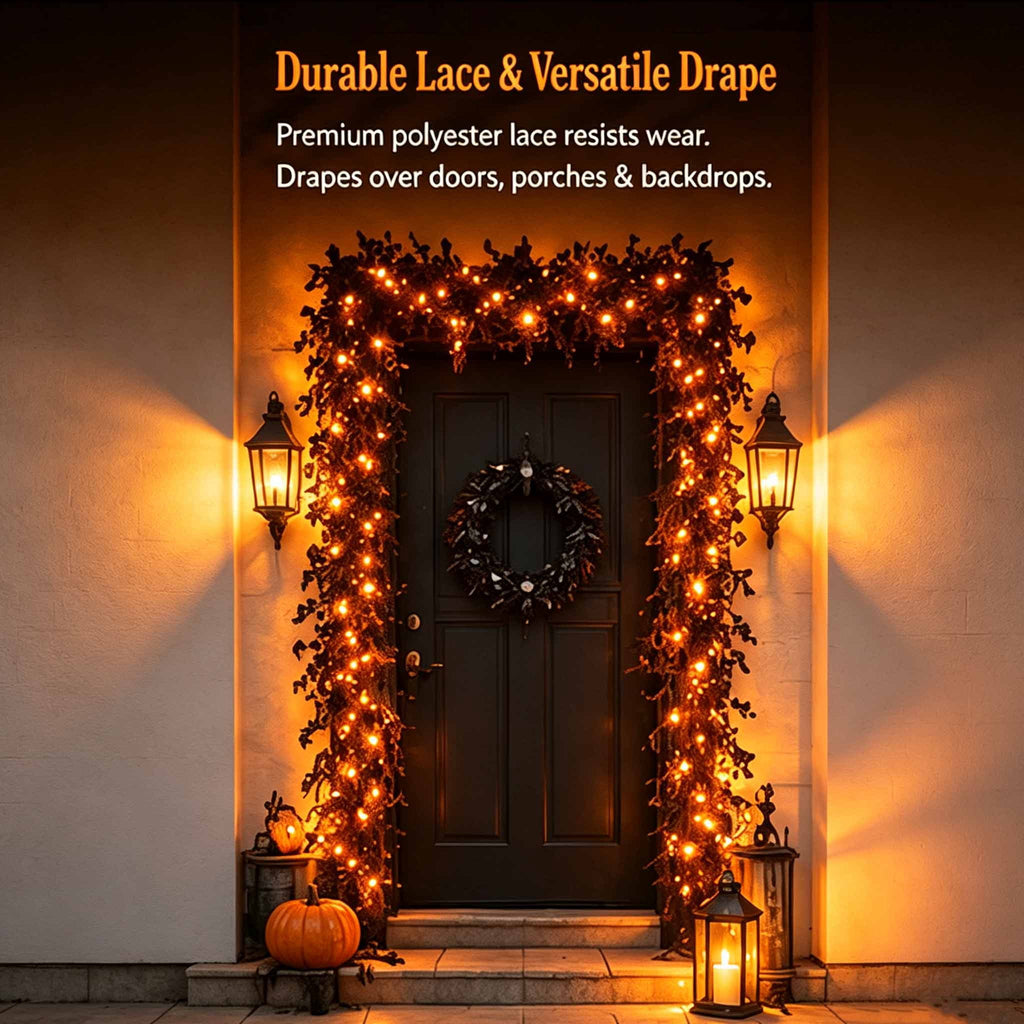 Halloween Garland with LED Lights,Halloween Fireplace Mantel and Door Decoration with Vine Light,Gothic Black Vine Halloween Decor for Indoor Home