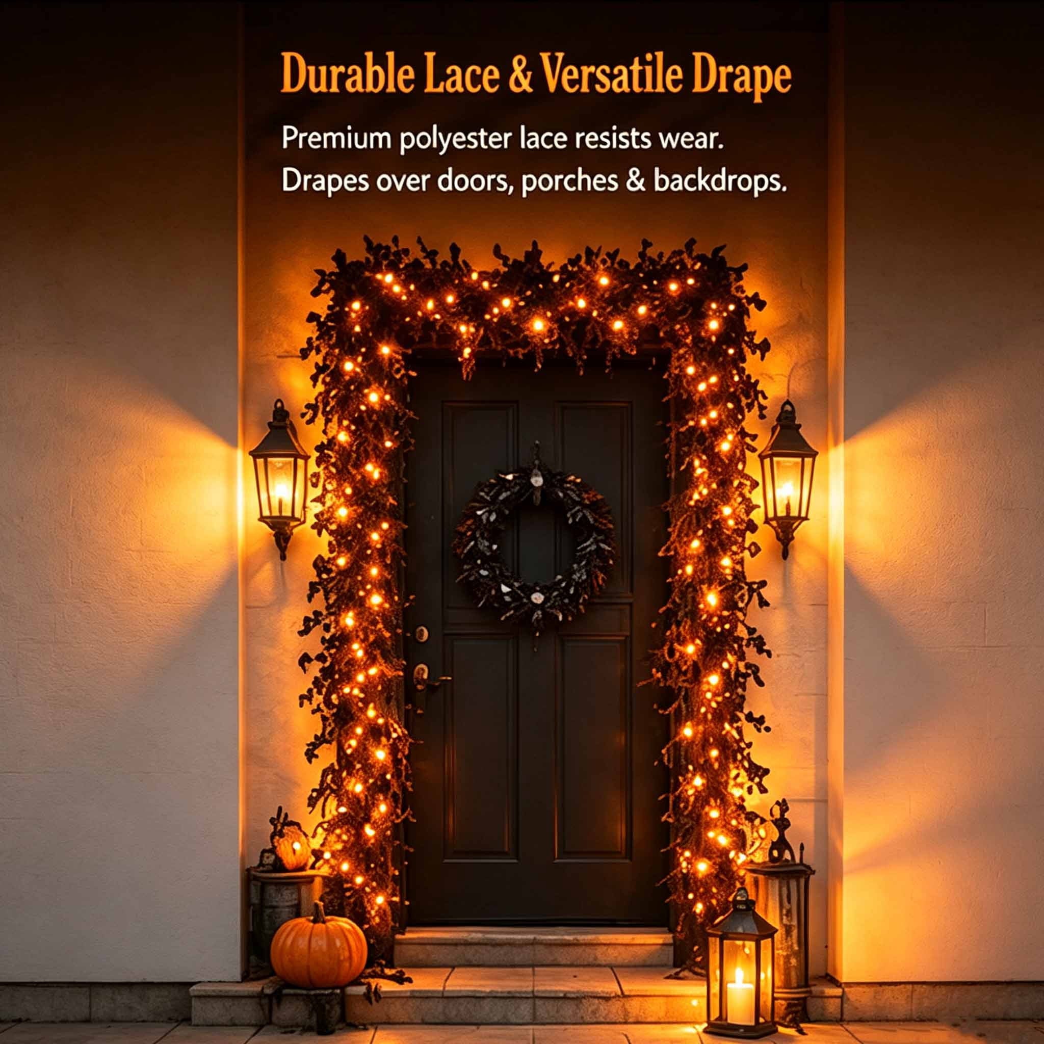 Halloween Garland with LED Lights,Halloween Fireplace Mantel and Door Decoration with Vine Light,Gothic Black Vine Halloween Decor for Indoor Home