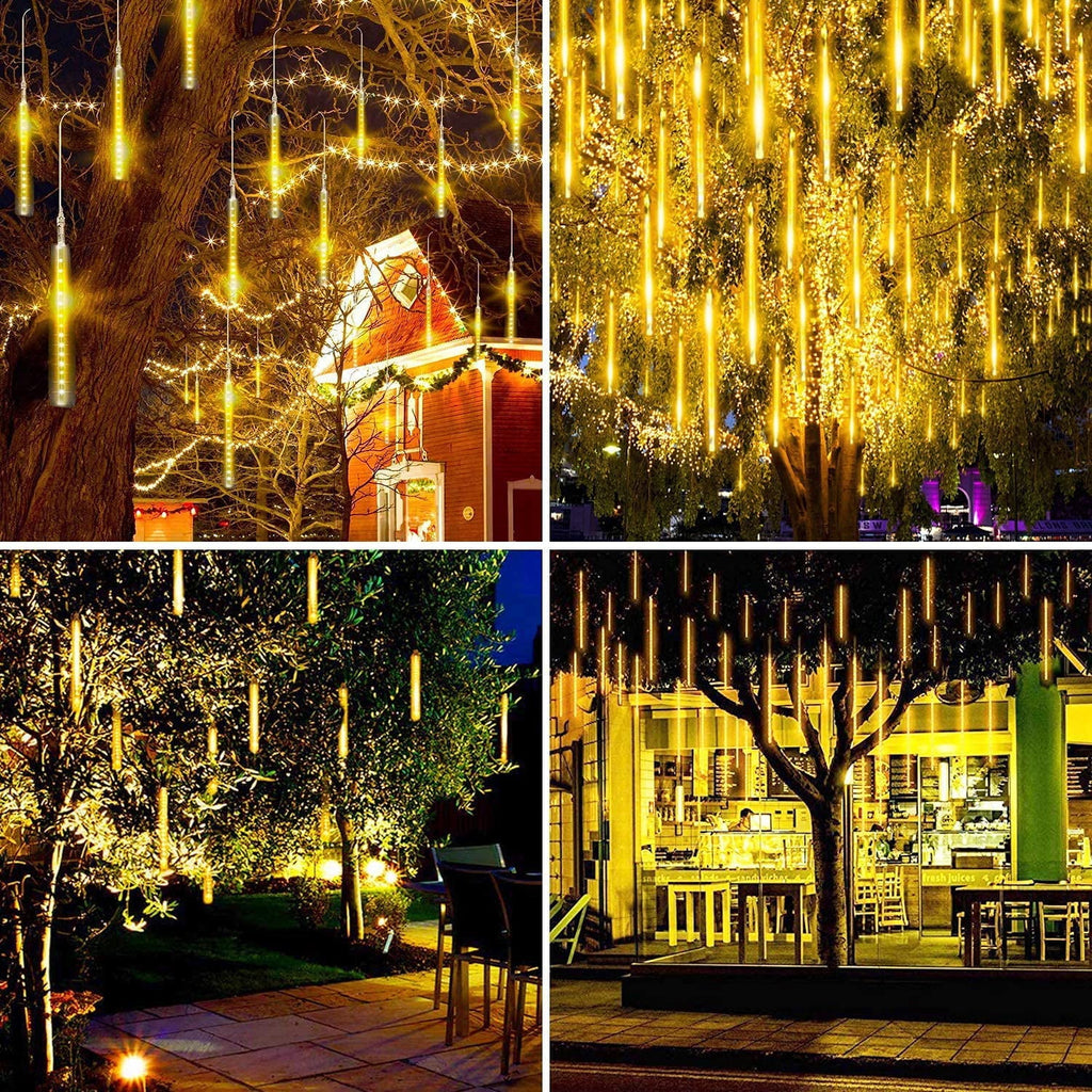 TiokMc Falling Rain Fairy String Lights, 10cm 10 Tube 200 LED Meteor Shower Light, Waterproof Snow Falling Icicle Cascading Lights for Xmas Wedding Party Tree Holiday Decor, White