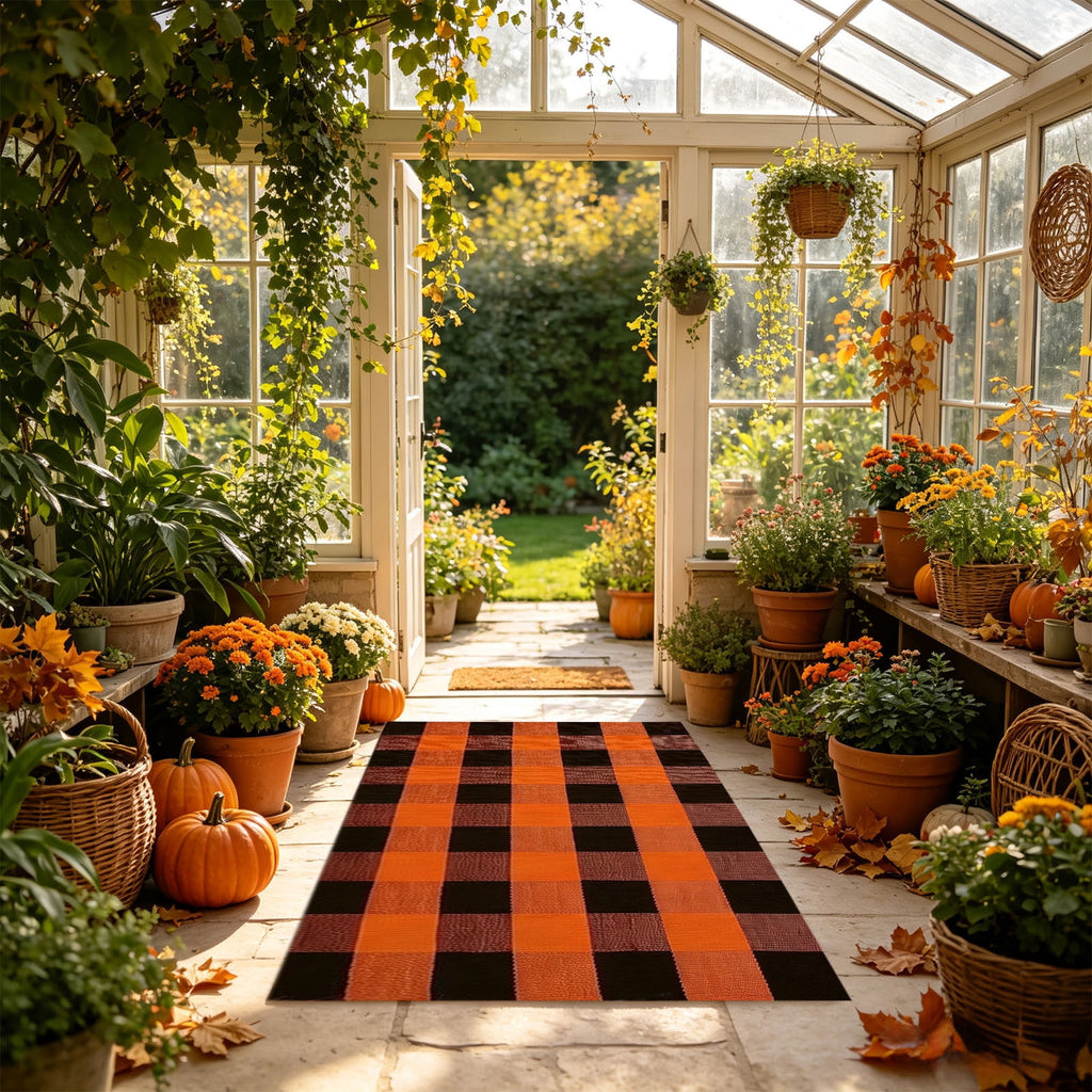 Dpityserensio Halloween Doormat Black Bat and Moon with Striped Border Non-Slip Washable Indoor Outdoor Rug, Vintage Fall Decor