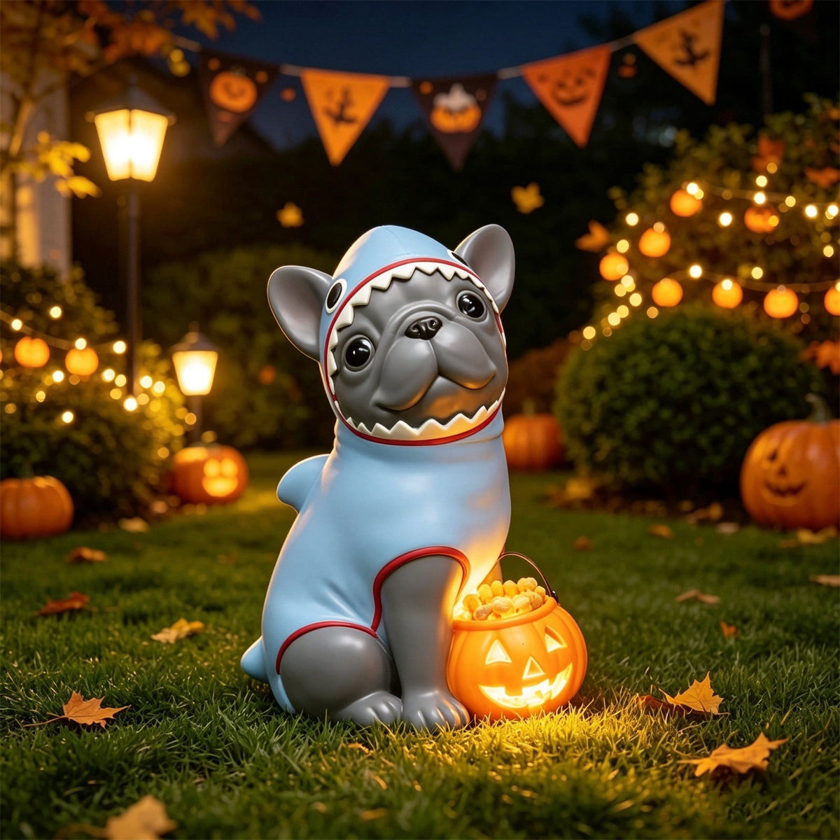 Lighted Scarecrow Bull Terrier Halloween Blow Mold, Cute Puppy Pumpkin Hat Halloween Decor, Resin Ornament for Patio Yard Tabletop Home Decoration, 8"