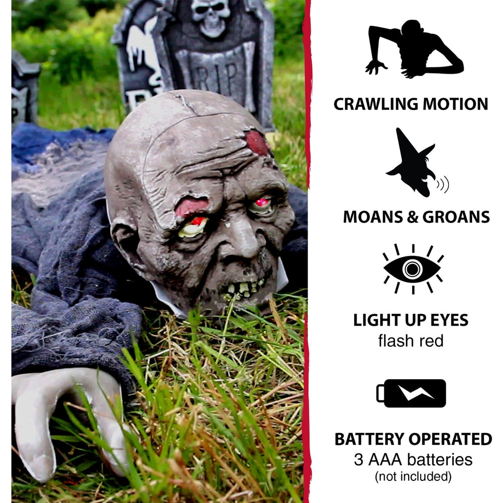 Haunted Hill Farm 5.1 ft Animatronic Zombie, Indoor/Outdoor Halloween Decoration, Flashing Red Eyes, HHGBZOMB-2LSA