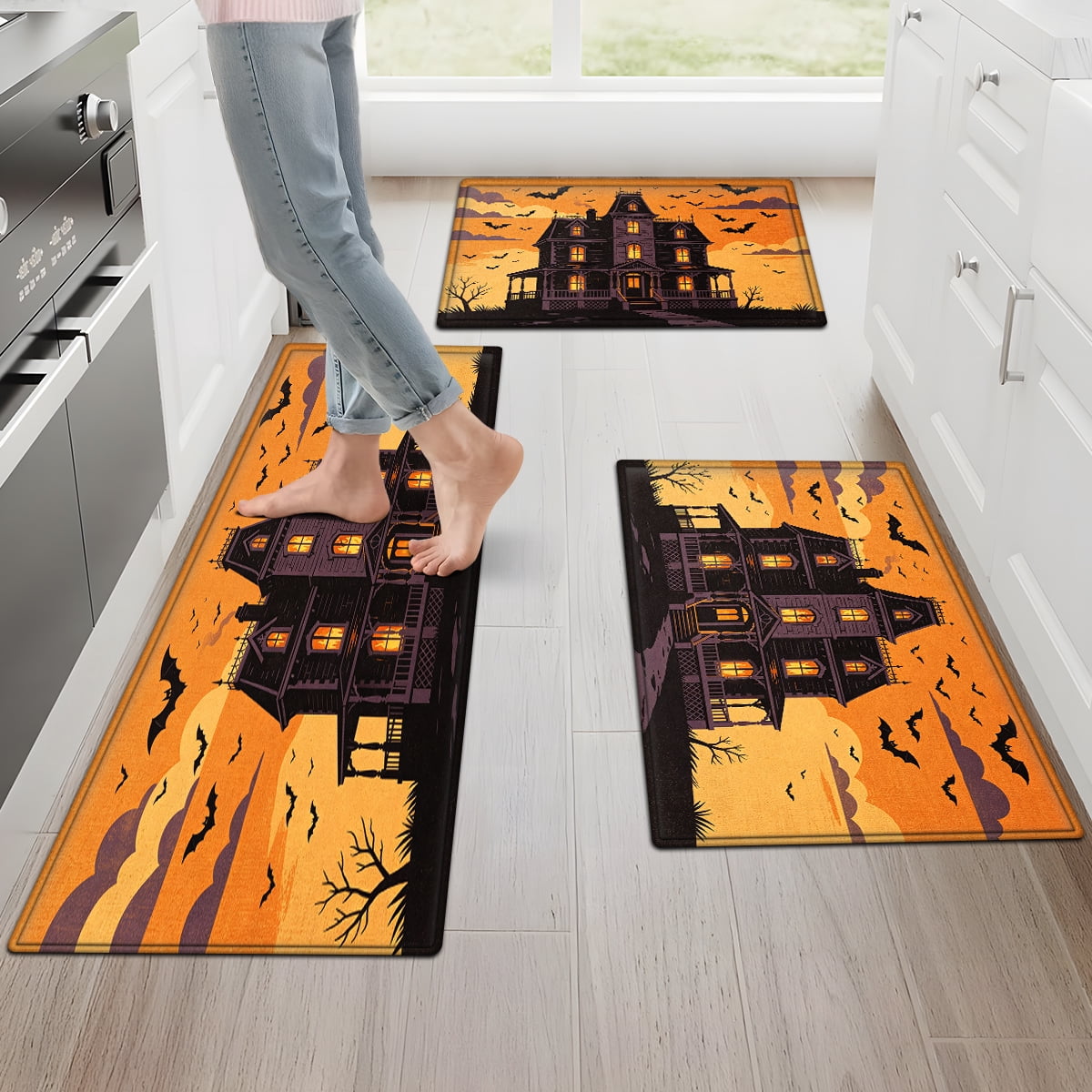 CCTFS Halloween Pumpkin Bat Candy 1Pc Flannel Mat and Kitchen Rugs,Soft Non-slip,Perfect for Home Bathroom