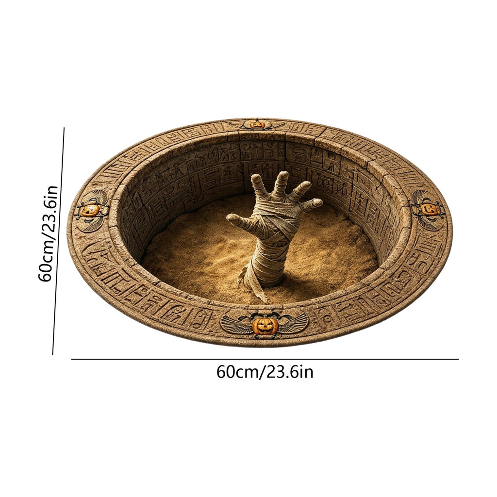 3D Optical Illusion Halloween Round Doormat,Vortex Tunnel Optical Illusion Printing Design,Giant Furry Red-Eyed Black Spider and White Spider Web,24"