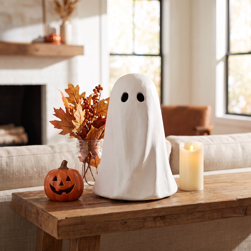 Paper Mache Ghost Decoration, Black, 11", Halloween by Way To Celebrate