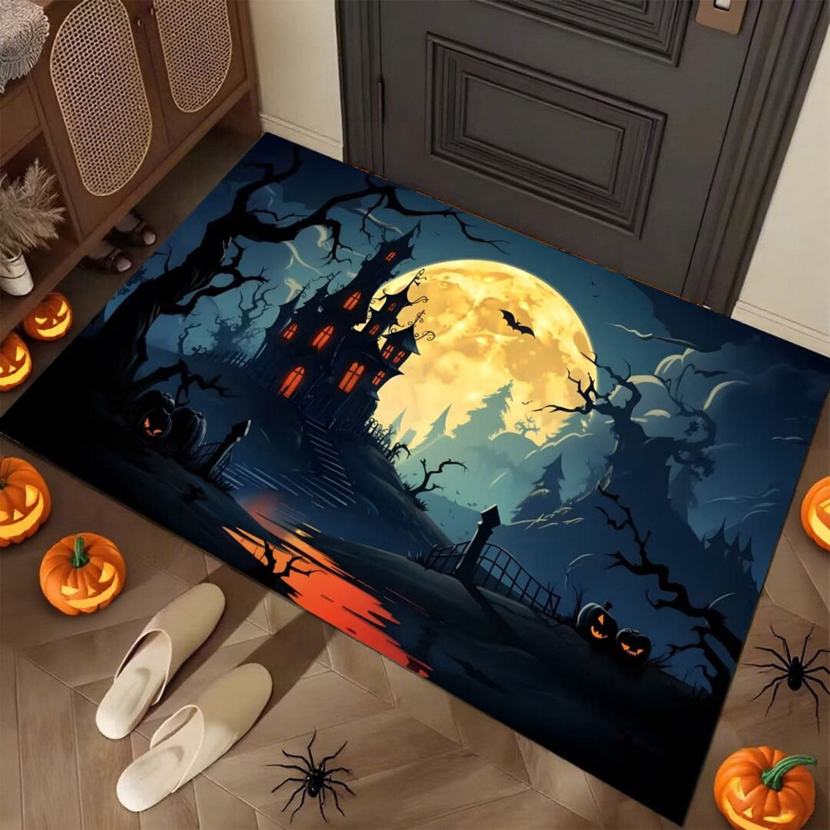 Xuniizn Halloween Mat, 16X24" Velvet Halloween Door Mat for Outside Entrance, Spooky Halloween Rug for Outdoor & Indoor, Non Slip Washable Halloween Doormat, Halloween Bathroom Decor
