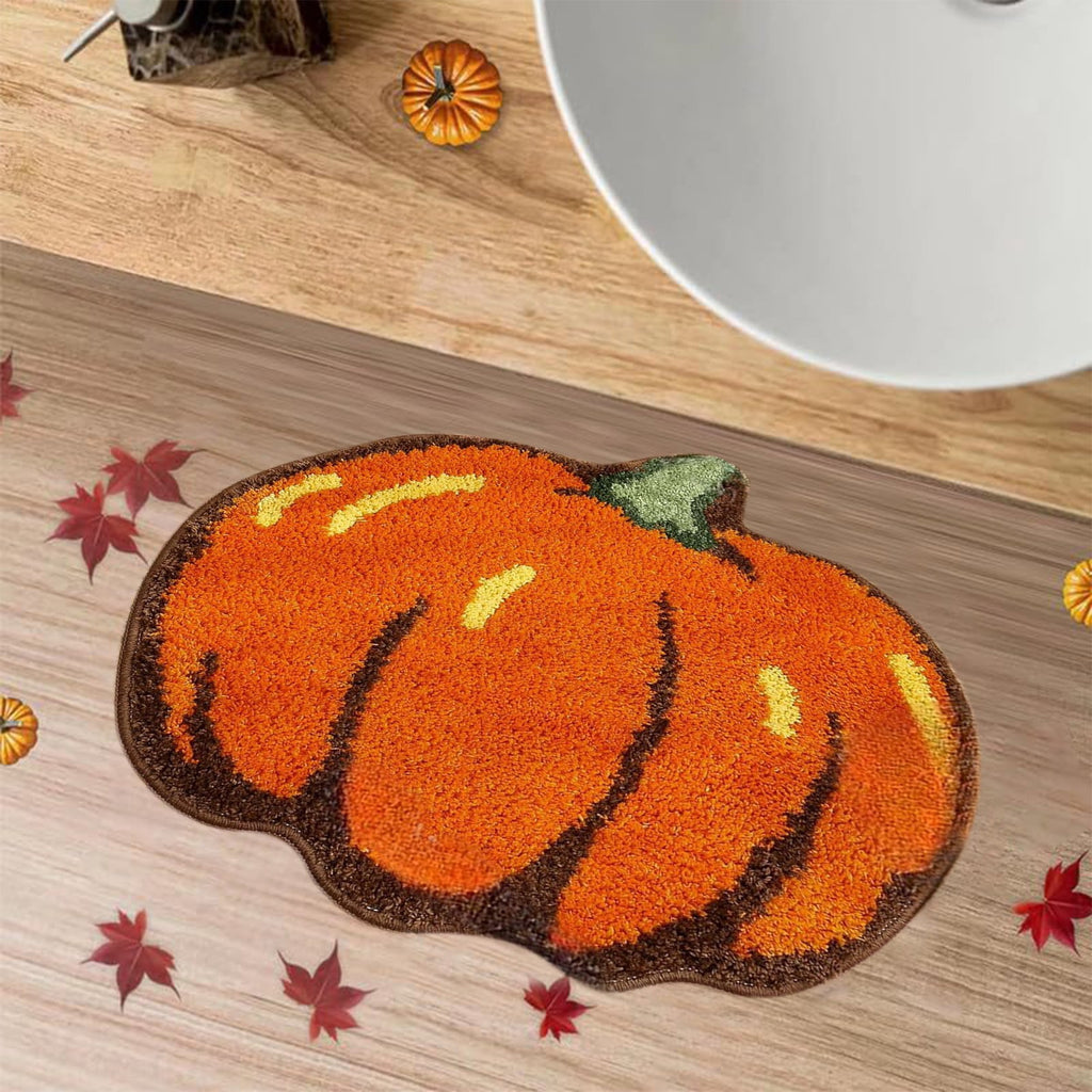 Orange Plaid Fall Outdoor Mat, Hand-Woven Porch Rug for Thanksgiving Halloween Door Decor