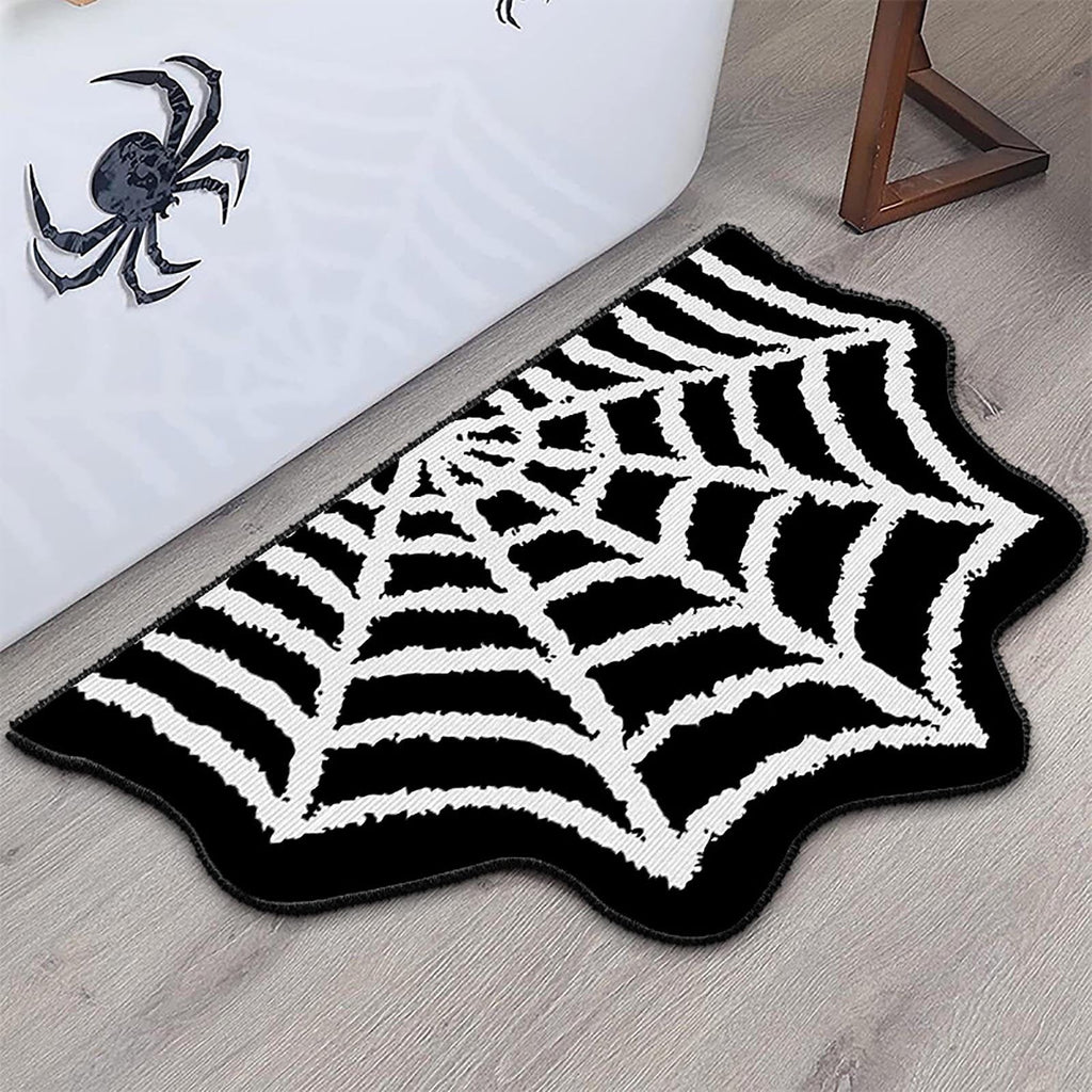 Wadada Spider Web Bath Mat Rug, 31x20 Inch Halloween Bathing Mat Non-Slip Rugs,Spiderweb Gothic Area Carpet,Goth Rug for Front Door,Kitchen,Living Room,Bedroom,Machine Washable (1PCS)