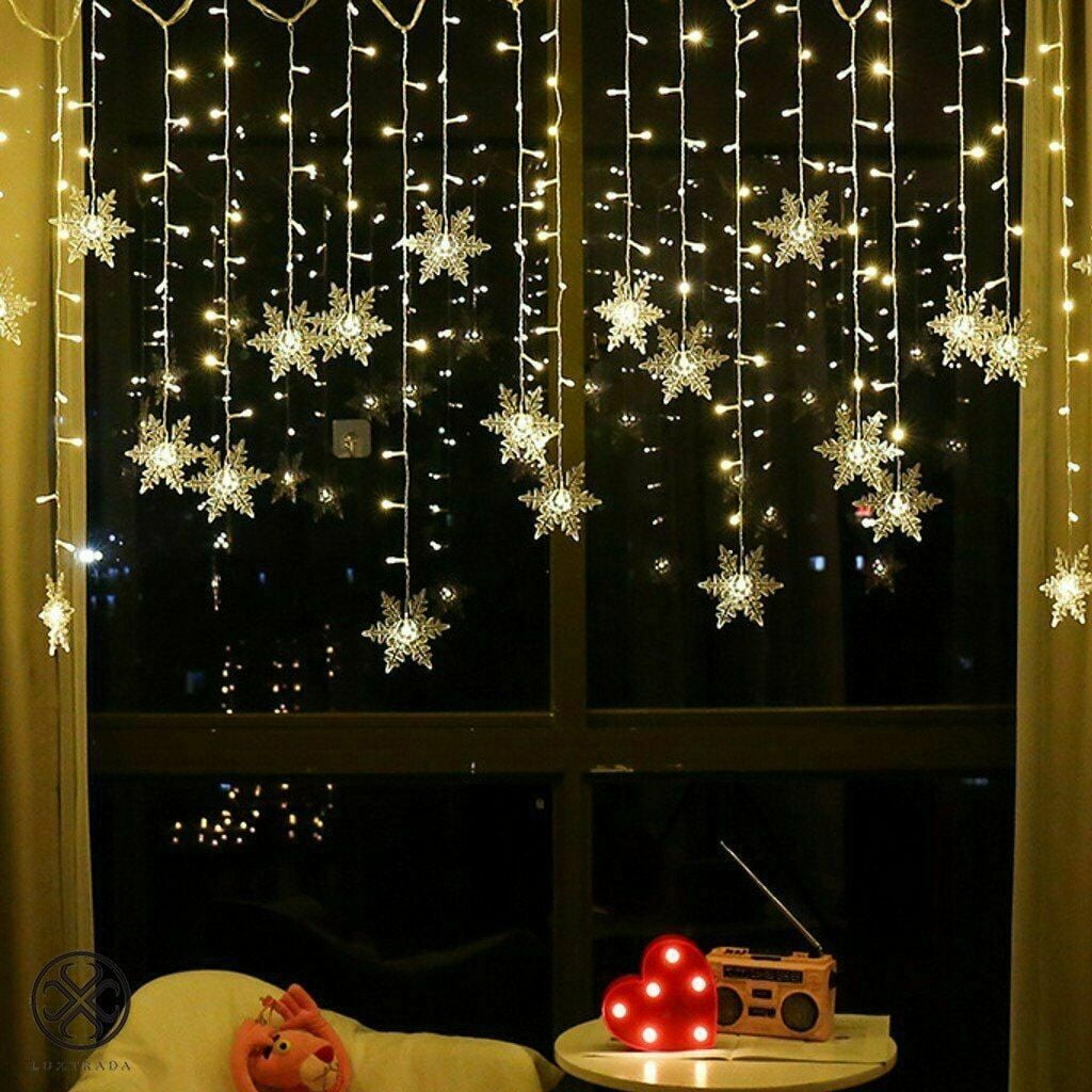 Morttic Christmas 96LEDs Snowflake Fairy String Curtain Window Light LED Starry Christmas String Lights for Holidays Wedding Party Decor (Warm Light)