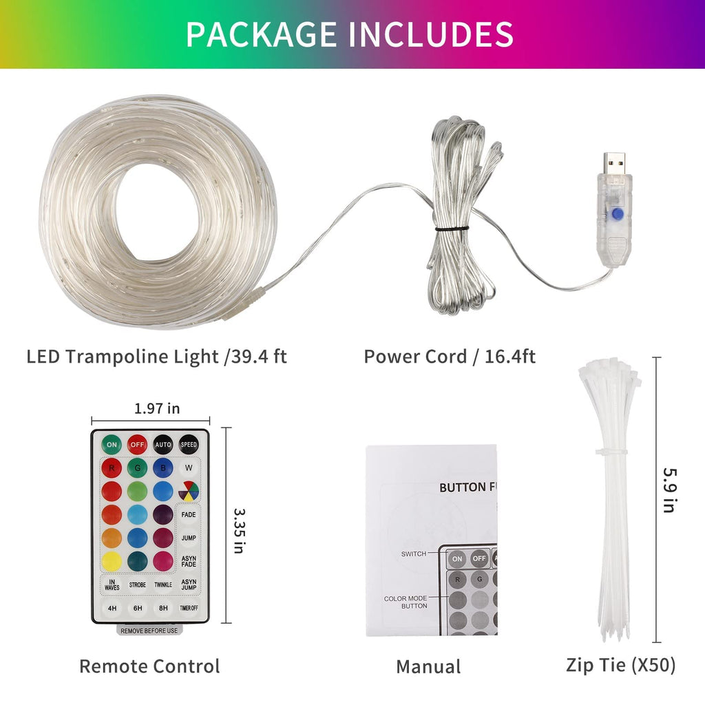 39FT 100 LEDs Rope Lights, 16 Colors Changing Lights with Remote, USB Powered Clear Tube Fairy Light Waterproof for Wedding Christmas Party Indoor Outdoor Decorations
