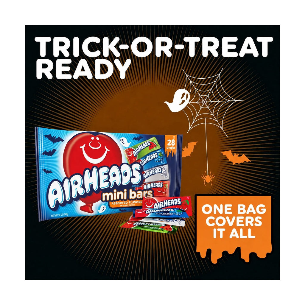Airheads Halloween Candy Variety Bag, Individually Wrapped Assorted Fruit Mini Bars, Nut Free, 12 oz