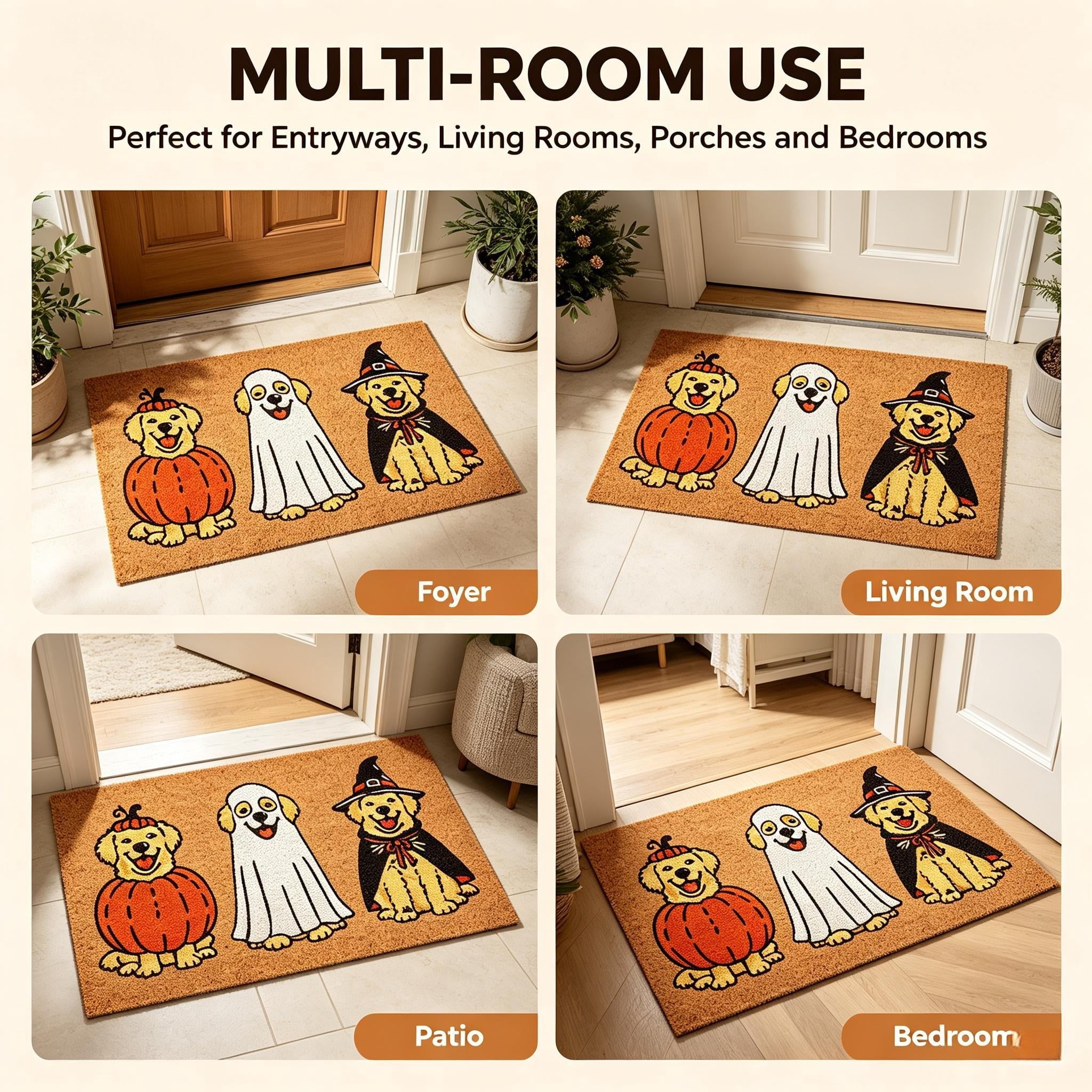 Clearance Halloween Multicolor Scallop Boo Outdoor Coir Doormat, 48" x 30" Large Halloween Bath Rug, Halloween Decoration Outdoor Indoor, Gift for Women Men