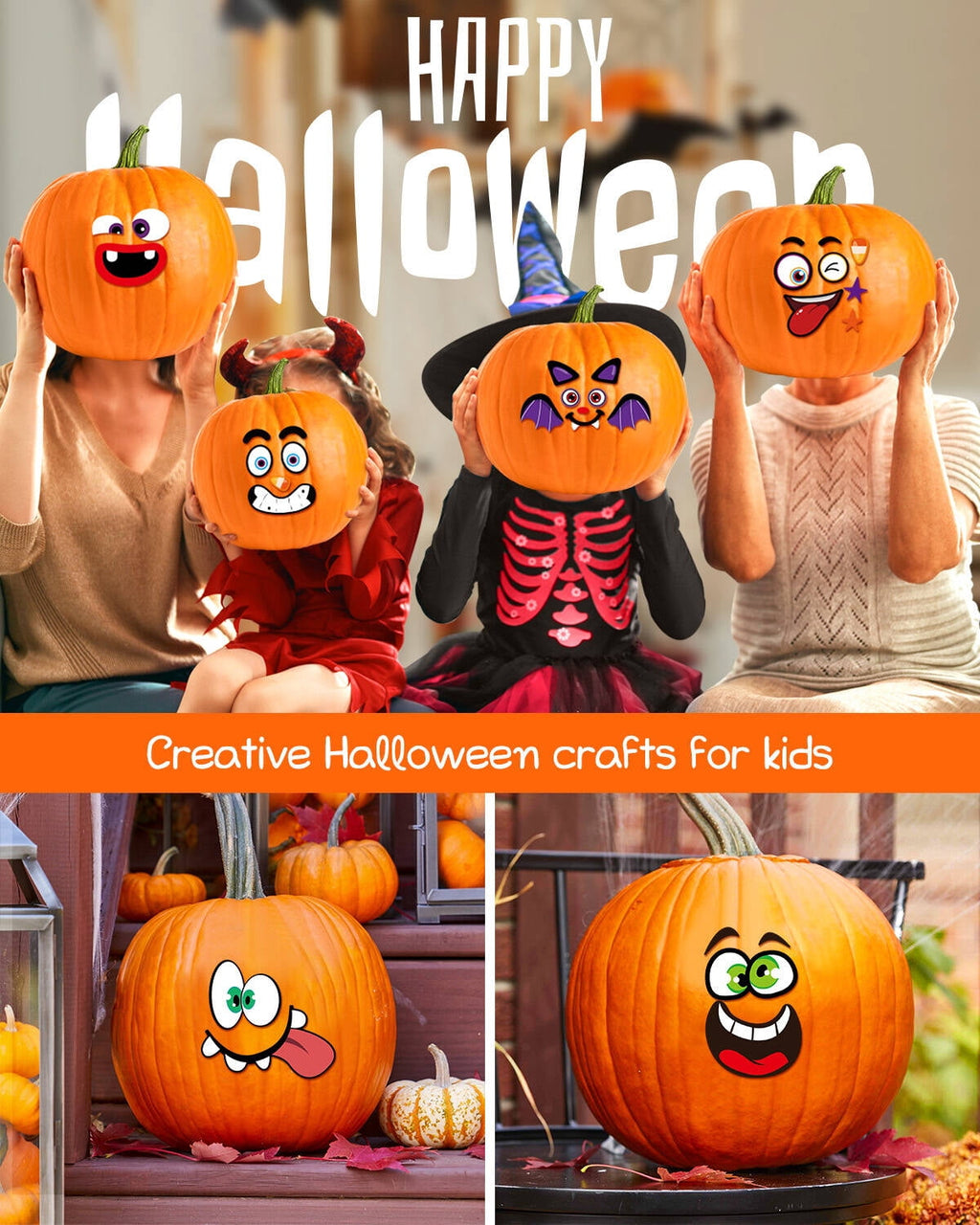 Ayieyill 64 Packs Halloween Stickers Pumpkin Decorating Stickers for Children , 32 Sheet Small Pumpkin Face Stickers for Halloween Party Supplies Trick or Treat Party Favors