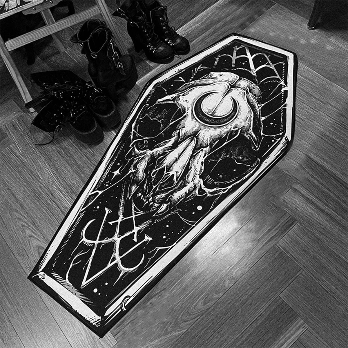 Halloween Coffin Rug - 4.3x1.6 Ft Goth Bath Mat, Non- Indoor Carpet for Living Room, Bedroom & Bathroom, Dark Gothic Decor for Spooky Home Parties