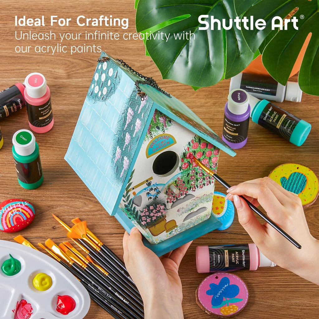 Acrylic Paint, Shuttle Art 50 Colors Acrylic Paint Set, 2oz/60ml Bottles, Rich Pigmented, Water Proof, Acrylic Paints for Artists, Beginners on Canvas Rocks Wood Ceramic Fabric