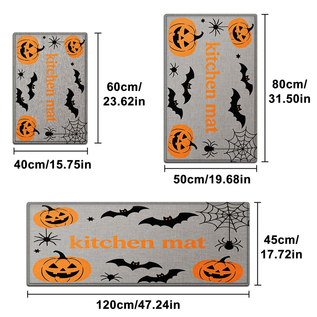 YIMEIS Halloween Pumpkin Lanterns 3Pcs Flannel Mat and Kitchen Rugs Set,Soft Non-slip,Perfect for Home Bathroom