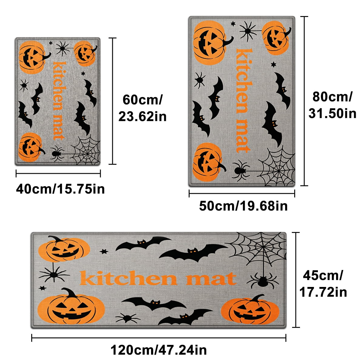 YIMEIS Halloween Pumpkin Lanterns 3Pcs Flannel Mat and Kitchen Rugs Set,Soft Non-slip,Perfect for Home Bathroom