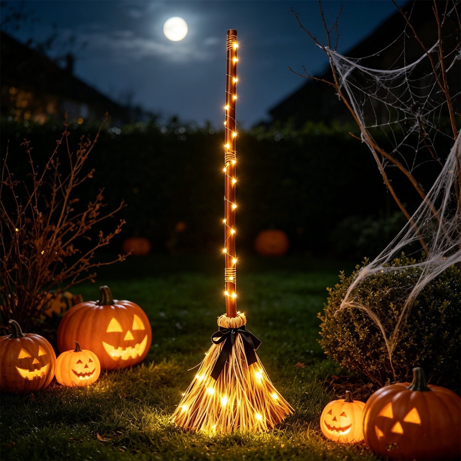 Halloween Decoration Indoor, 5.5 Ft Giant Light-Up Witches Broom, Rustic Halloween Decor for Porch, Yard, Front Door