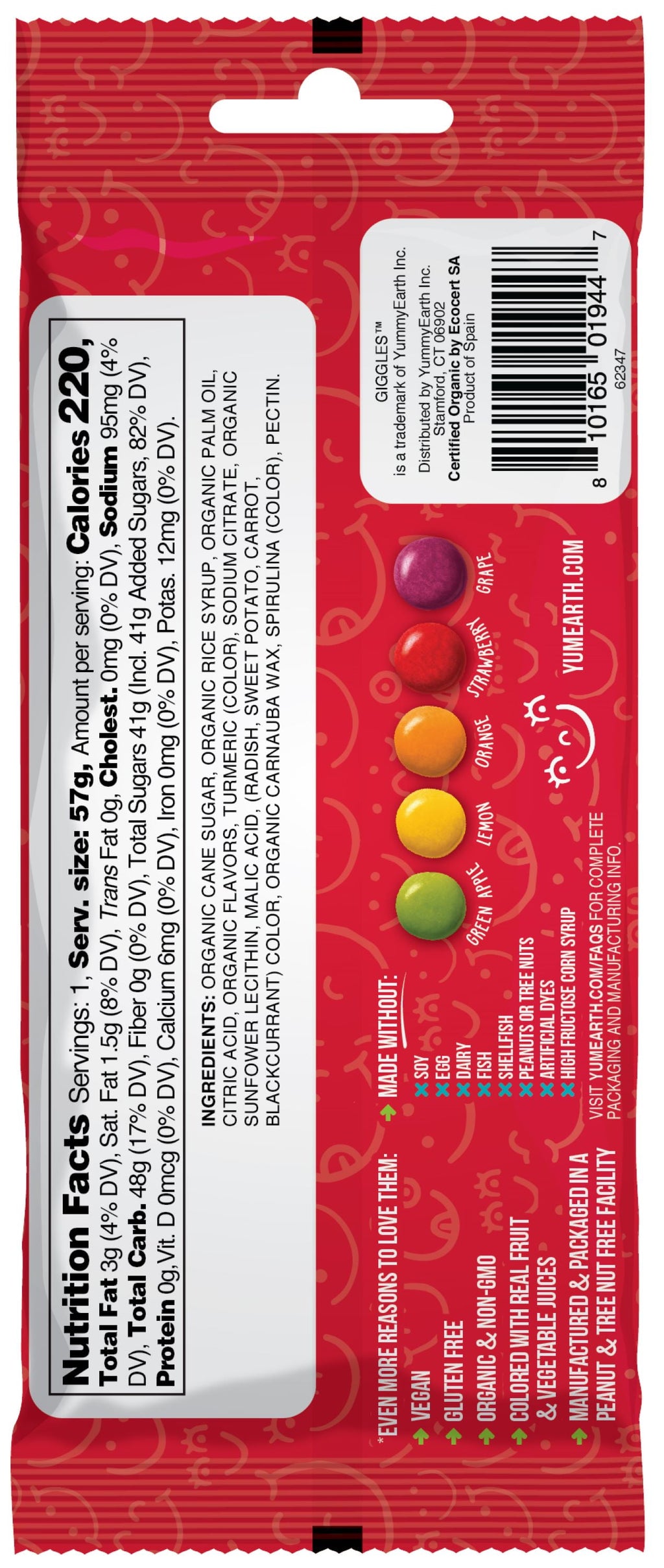 YumEarth Organic, Gluten-Free Fruit Flavor Giggles, 2 oz Bag