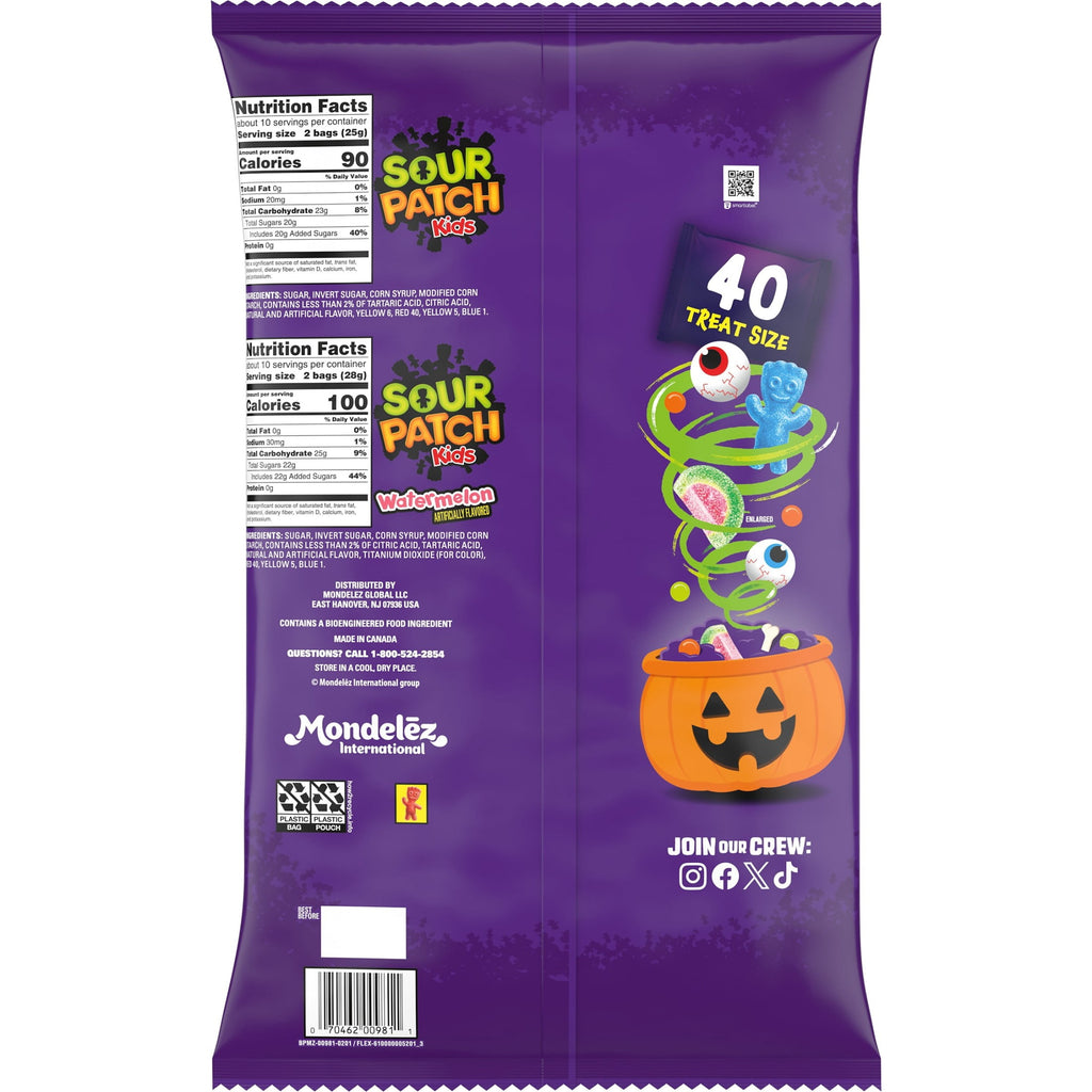 SOUR PATCH KIDS Original & Watermelon Halloween Candy Variety Pack, 40 Trick or Treat Bags