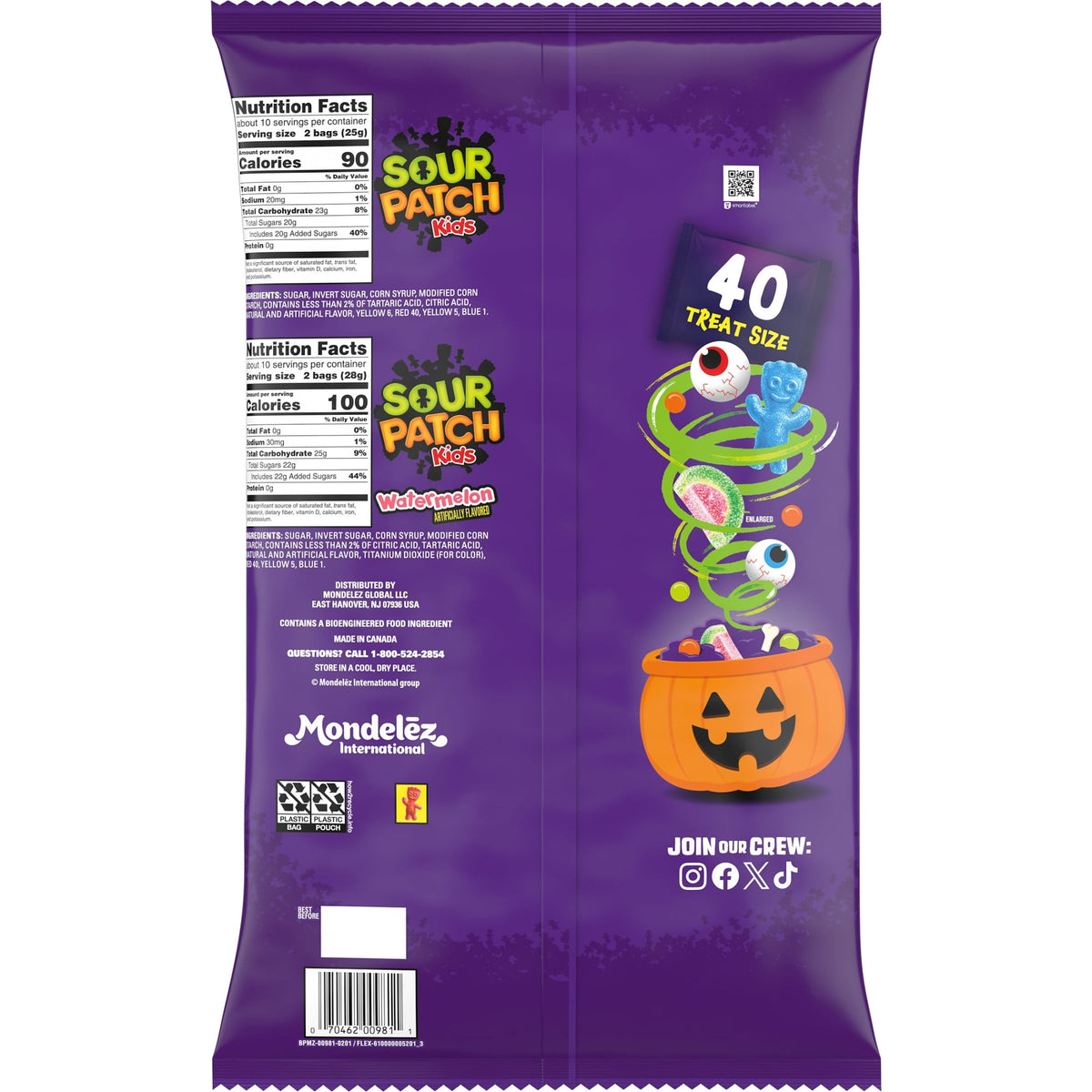 SOUR PATCH KIDS Original & Watermelon Halloween Candy Variety Pack, 40 Trick or Treat Bags