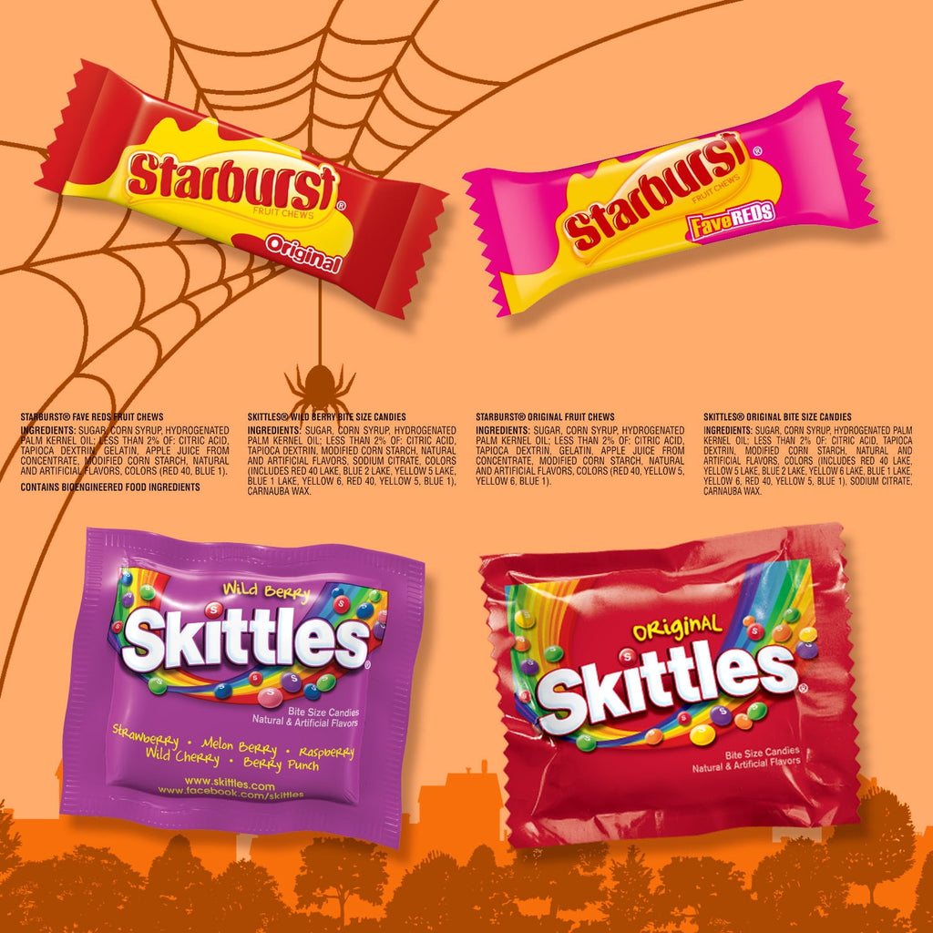 Skittles & Starburst Fun Size Chewy Halloween Candy Variety Pack, 20 Ct Bulk Bag