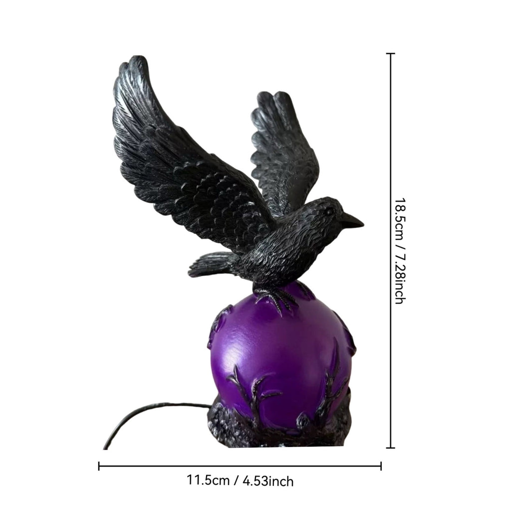 Gothic Mysterious Crow LED Light Luminous Sculpture, Resin Gothic Home Decor Accent, Raven Lamp for Halloween Gift, Bedroom Bedside, Living Room