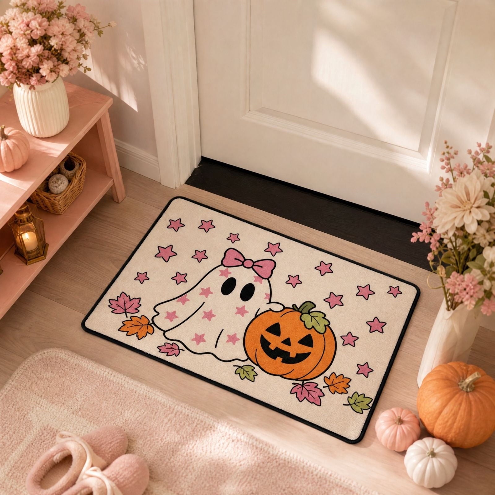 Halloween Doormat Ghost Bath Mat 23.6x15.7in Secure-Grip Absorbent Soft Faux Fur Rug for Bathroom Bedroom Living Room Decor by OVFUIZ