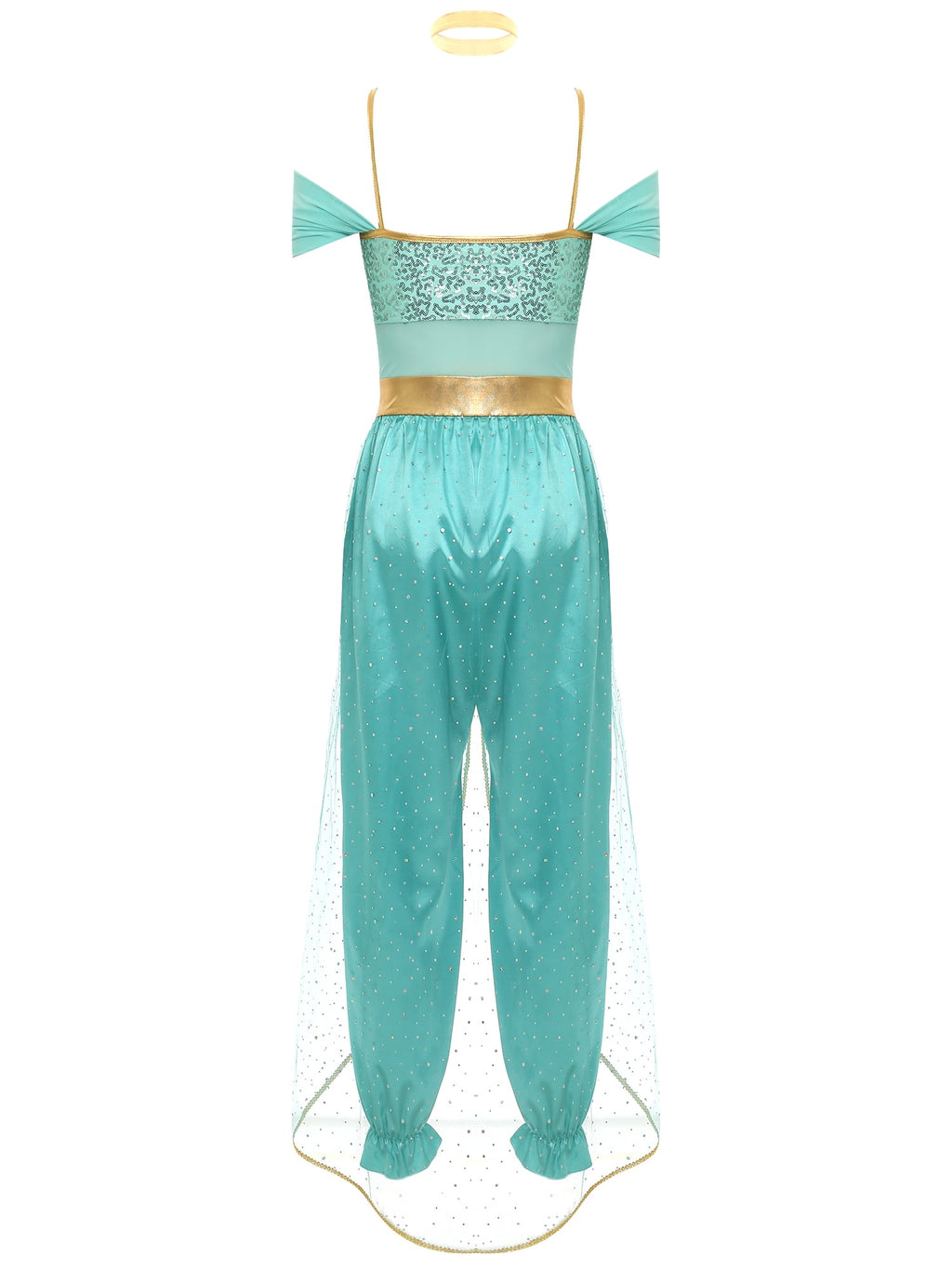 YiZYiF Women's Arabian Princess Dance Costume Halloween Party Fancy Dress Shiny Belly Dance Jumpsuit Turquoise B 4XL