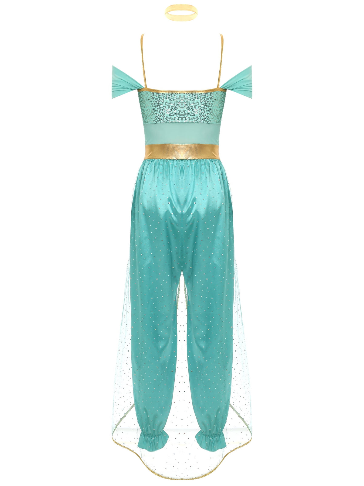 YiZYiF Women's Arabian Princess Dance Costume Halloween Party Fancy Dress Shiny Belly Dance Jumpsuit Turquoise B 4XL