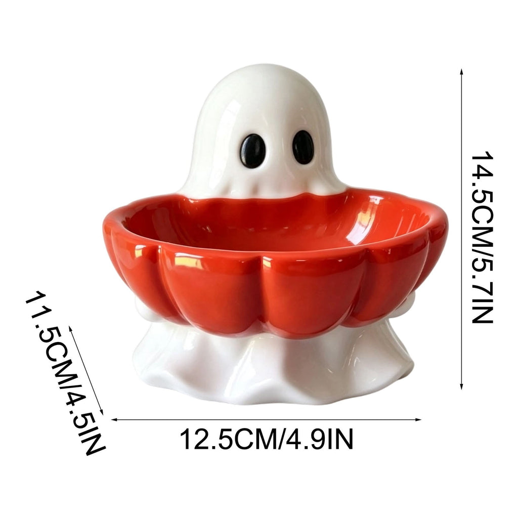 Diceymbol Halloween Pumpkin Snack Bowl Stand Collapsible Broomstick Candy Tray for Cupcakes & Desserts, Resin Serving Platter with Ceramic Pumpkin Bowls