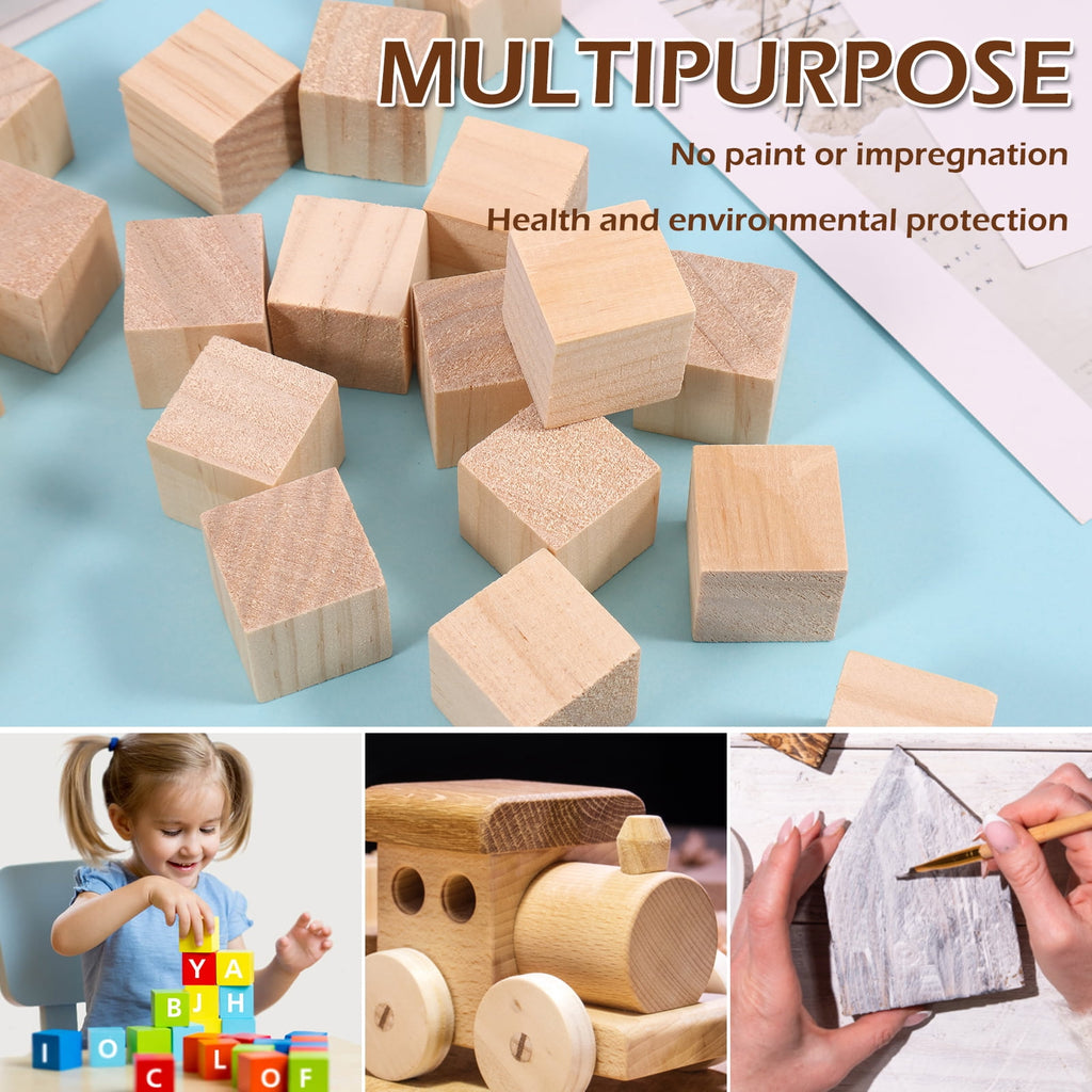 AEVXKHI 50PCS 1 inch Wood Blocks for Crafts, Unfinished Wood Square Blocks, Natural Pine Wooden Cubes, Wood Cubes Blocks for Painting Model Making Crafts DIY Project