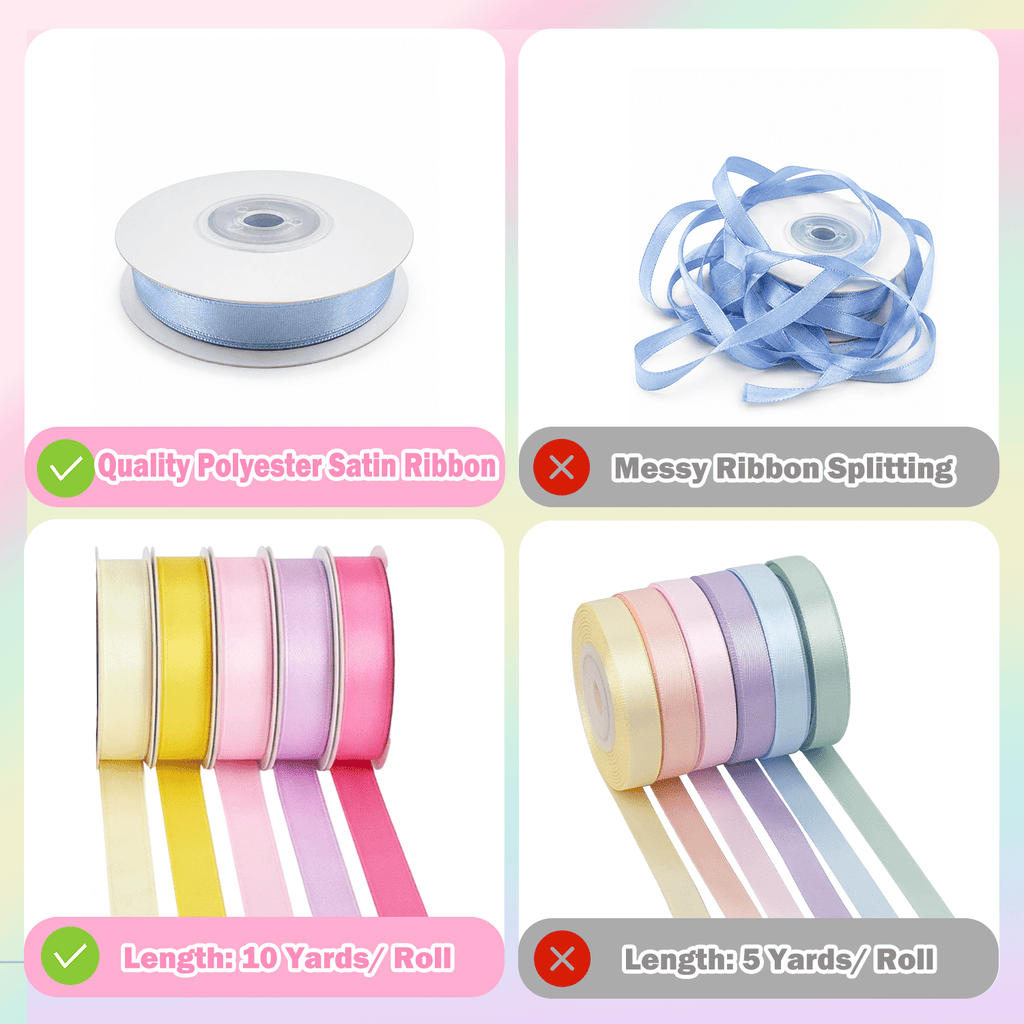 Yarniss Satin Ribbon Roll, 3/8 Inch, Double Faced Polyester, 20 Rolls, 100 Yards, for Crafts & Gift Wrapping