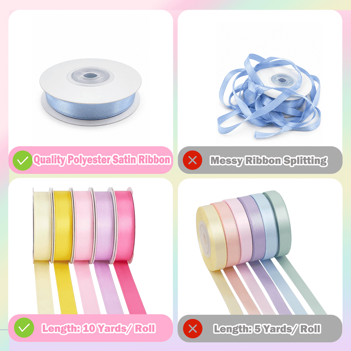 Yarniss Satin Ribbon Roll, 3/8 Inch, Double Faced Polyester, 20 Rolls, 100 Yards, for Crafts & Gift Wrapping